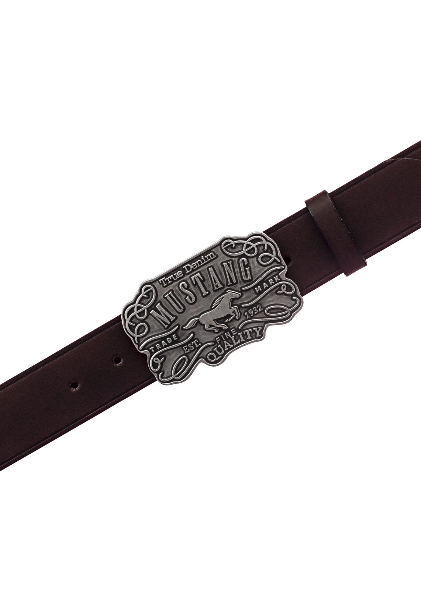 MUSTANG Ceinture en cuir fin gaufrage logo, cuir véritable, boucle de ceinture élaborée