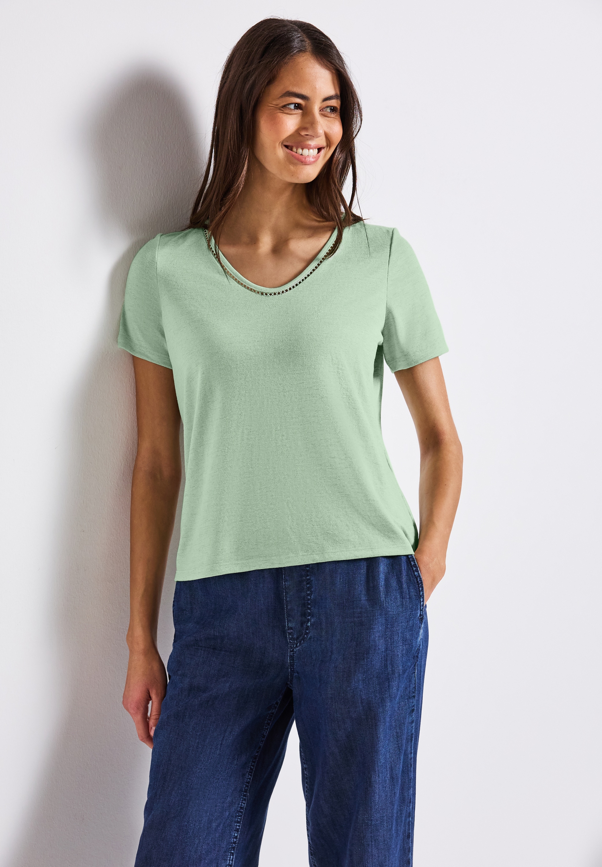 STREET ONE T-Shirt mit Häkel-Details und Viskose