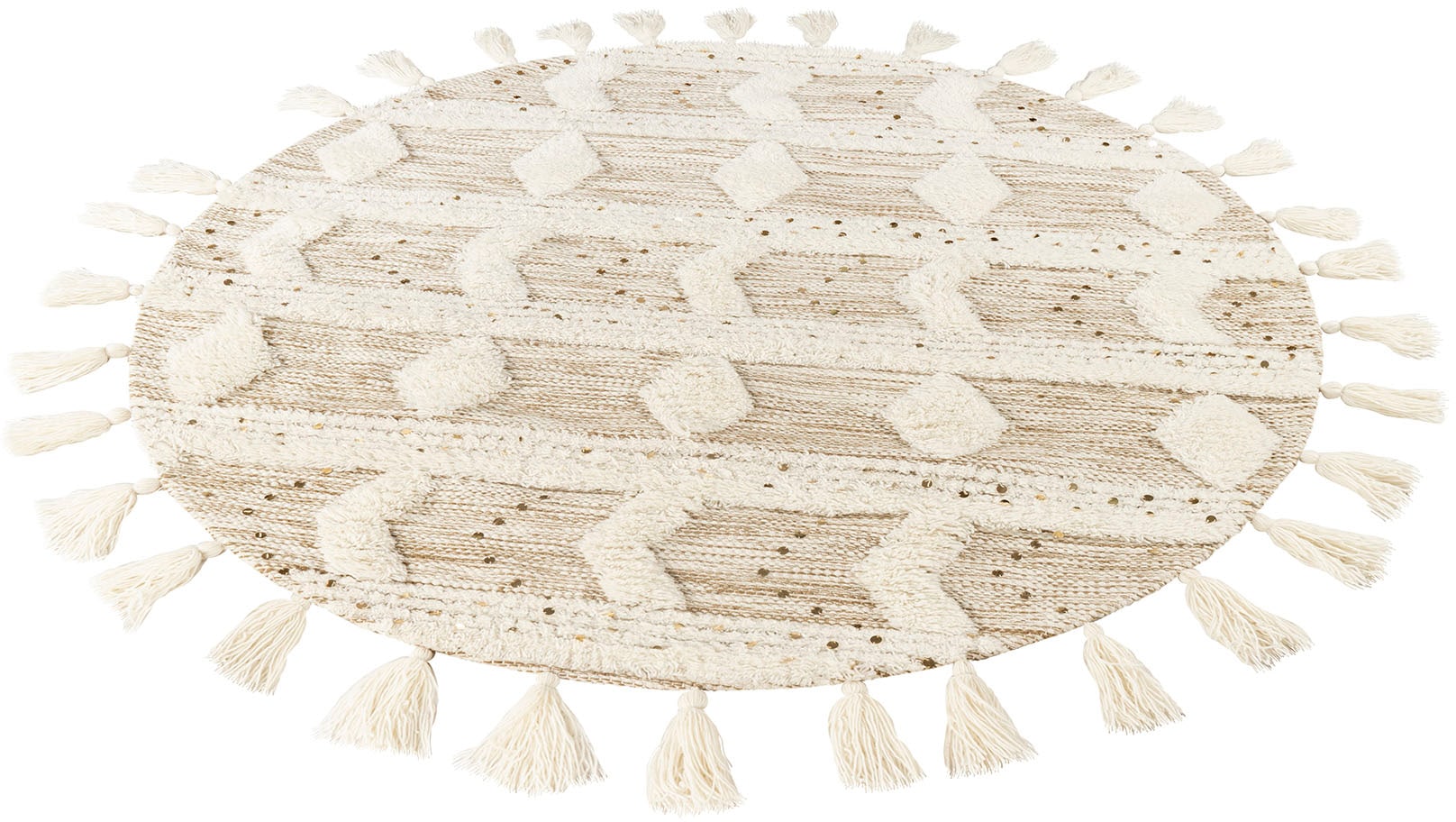 me gusta Wollteppich »Bohist 425« rund 18 mm Höhe Wohnzimmer, Hoch-Tief-Struktur, Boho, Ethno