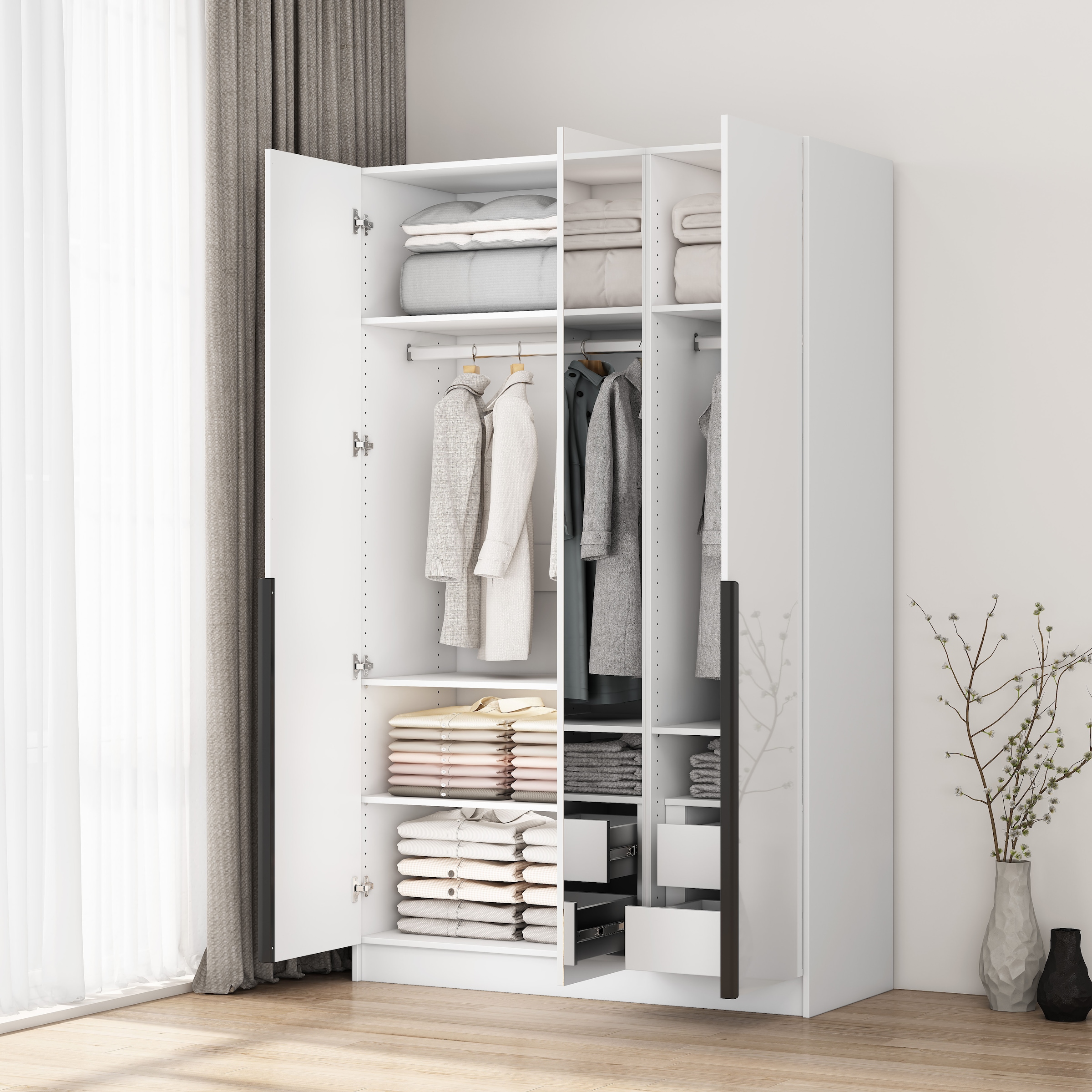 GOODproduct Kleiderschrank »Annor Schlafzimmerschrank Breite 122cm hochglanz Schrank Garderobe« Drehtürenschrank mit perfekter Innenausstattung - elegante Türgriffe