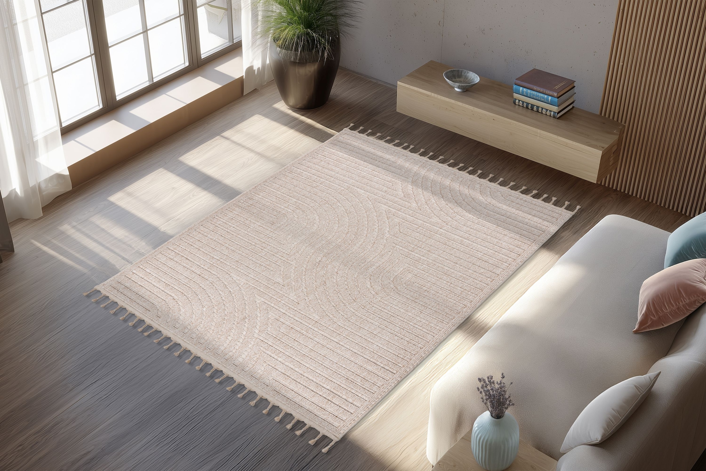 Kayoom Tapis »Reef 225« Rectangulaire 9 mm Höhe Kurzflor, Struktur, mit Fransen, Wohnzimmer