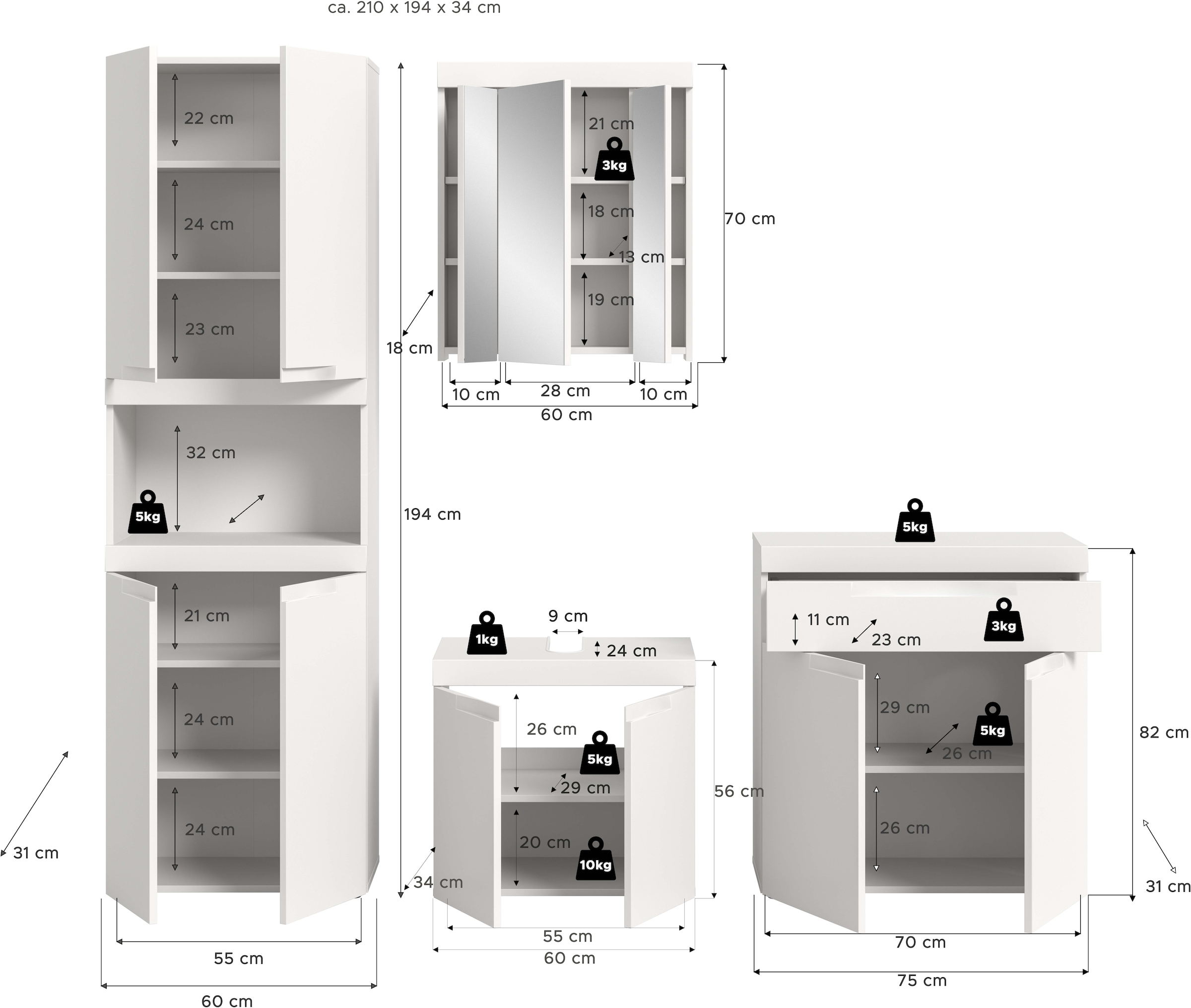 GOODproduct Badmöbel-Set »MAOI, 4-teilige Badkombination, hochwertige MDF Front«