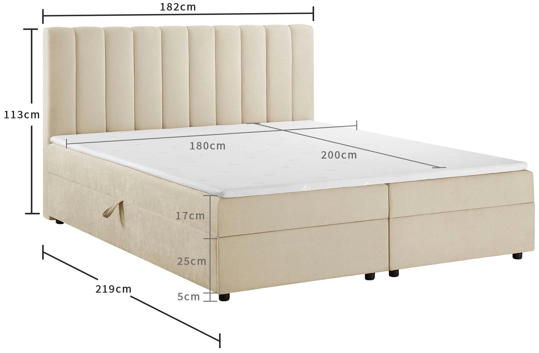 GOODproduct Lit de boxe »HAILEYY, Polsterbett mit Bettkasten, inkl. Taschenfederkernmatratze H3« avec surmatelas en mousse froide, housse en chenille, 140x200 & 180x200 cm