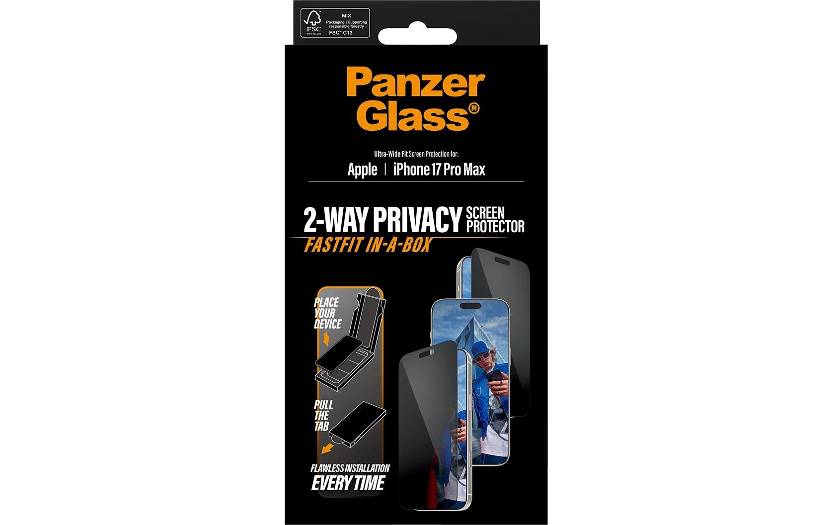 PanzerGlass Film de protection d'écran »Ultra Wide Fit Privacy Fastfit iPhone 17 Pro Max« für iPhone 17 Pro Max