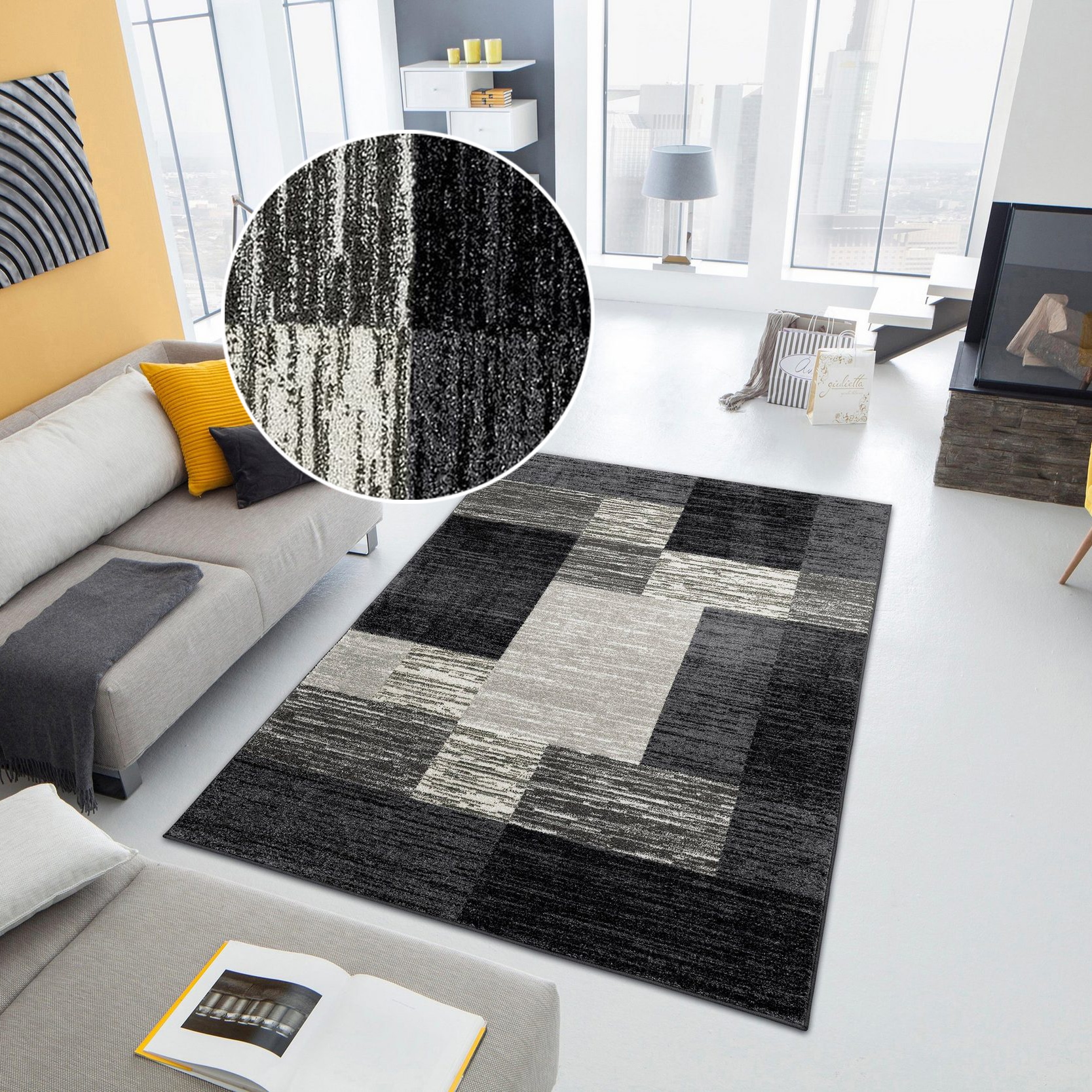 my home Tapis »Melvin« Rectangulaire 8 mm Höhe schön weich, Kurzflor Teppich Karo-Muster, Wohnzimmer, Esszimmer