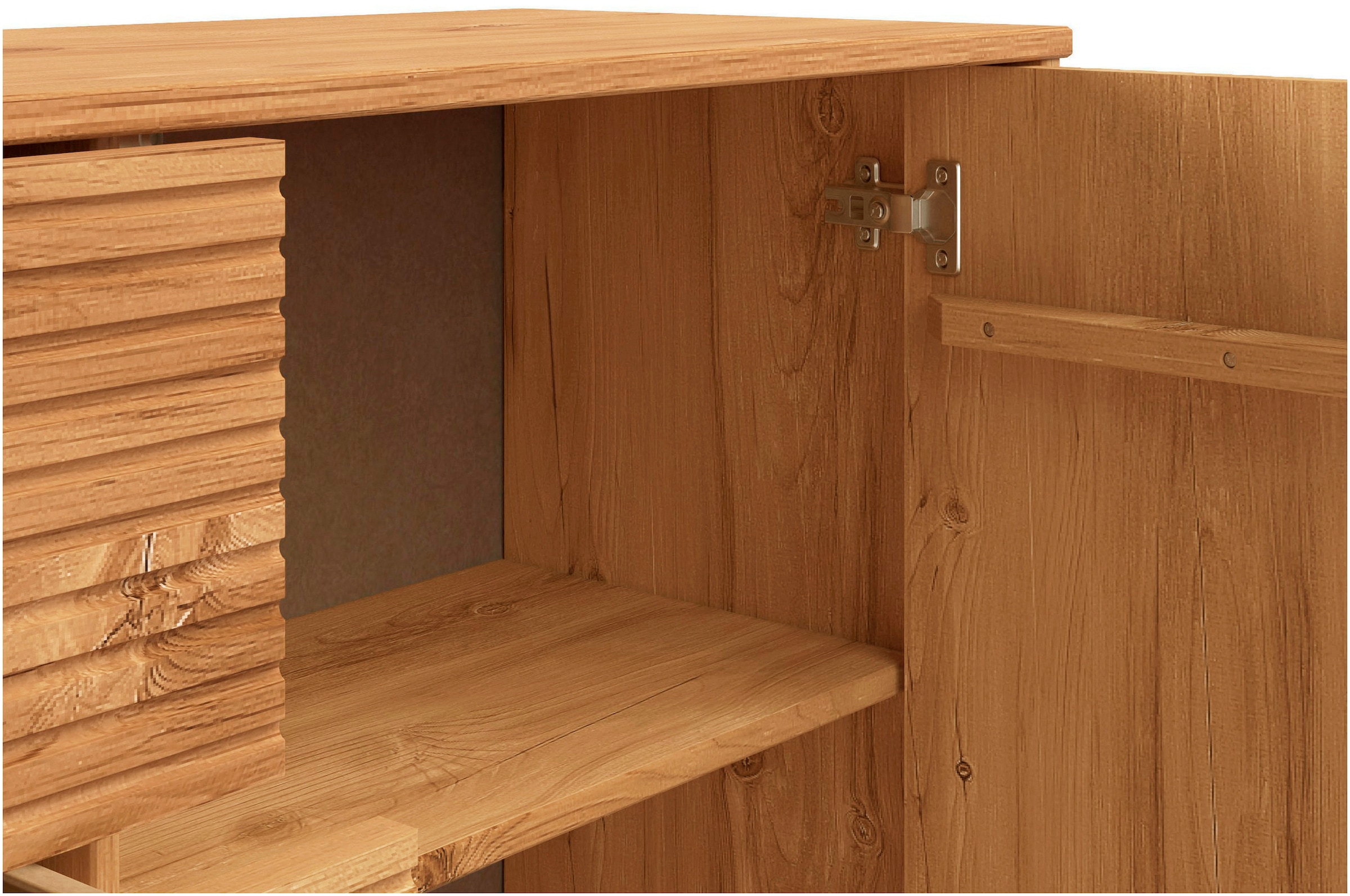 GOODproduct Sideboard »Malmedy  Front mit gefrästen Rillen« Kommode aus massivem Kiefernholz, Push-to-open, Breite 160 cm
