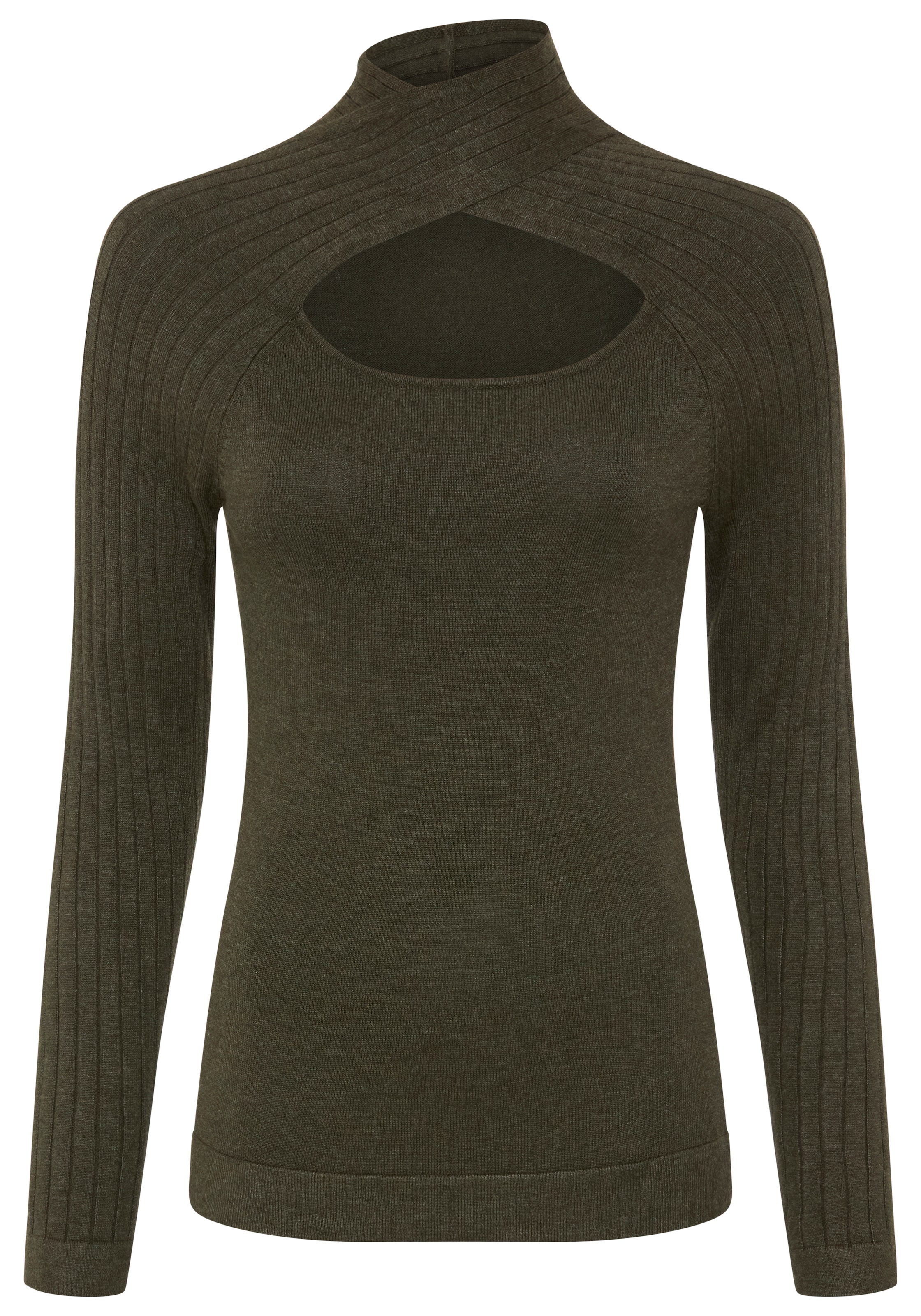 Bruno Banani Pull à col montant »mit Cut-Out« en tricot côtelé et fin, coupe cintrée, manches longues
