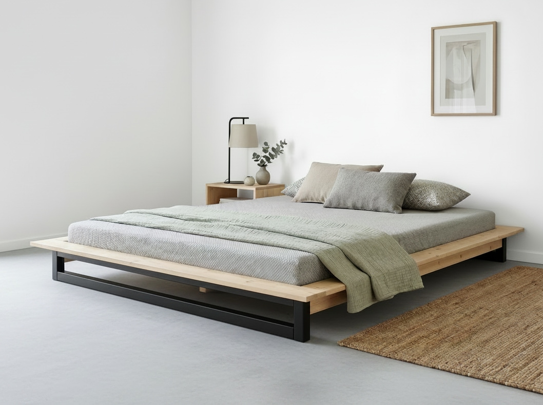 GOODproduct Lit futon »Kobe, Massivholzbett aus Kiefer im Industrial Design, 200 KG belastbar« B/T/H:165/225/18,1 cm,  stabiles Kufengestell,  rundum Ablagefläche, FSC, Made in Europe