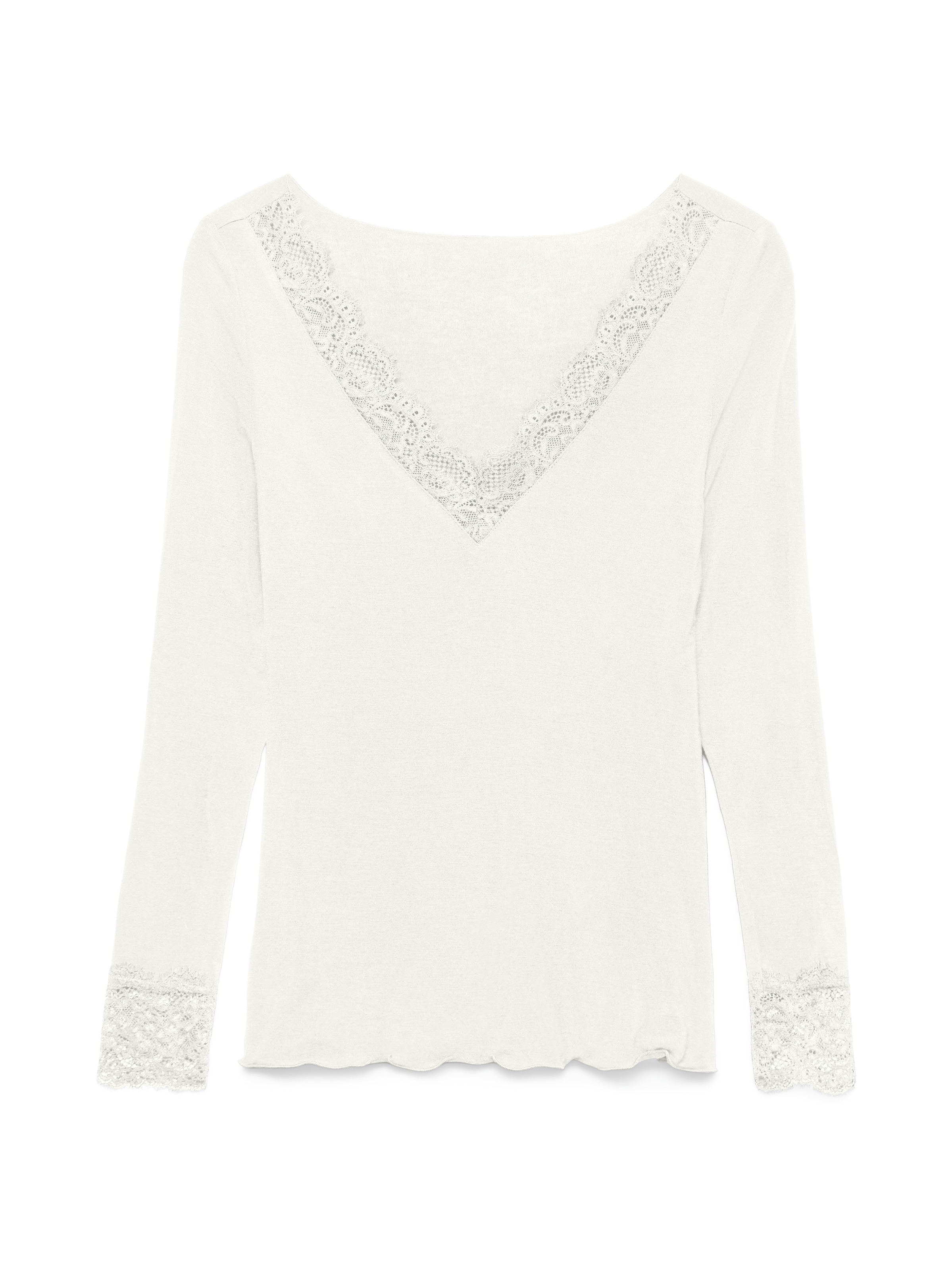 Vero Moda T-shirt à manches longues »VMSKYE LS V-NECK LACE TOP JRS NOOS« mélange de matières, avec laine et stretch, coupe slim