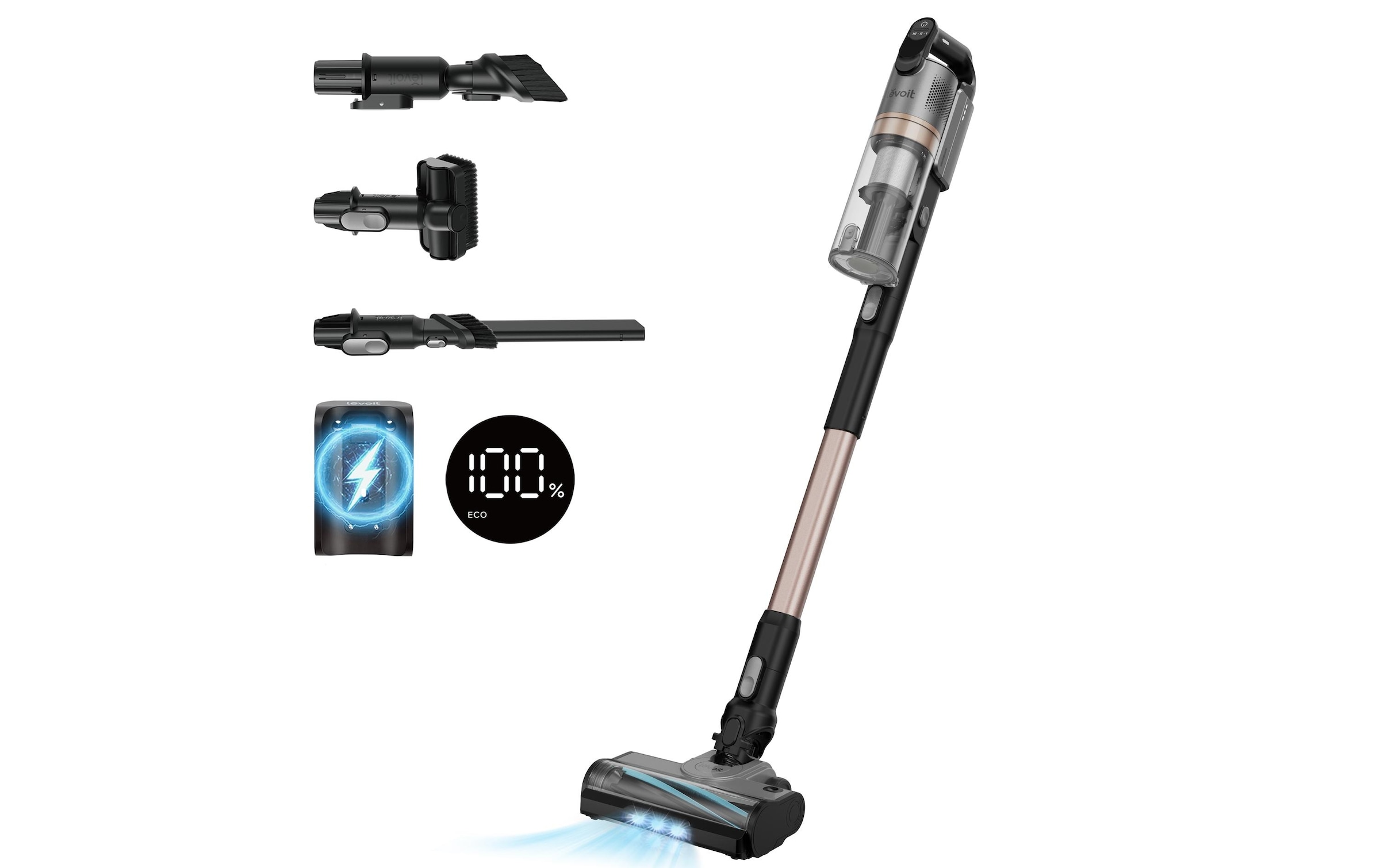 Levoit Aspirateur à main et à manche sans fil »LVAC-300 Plus« 99,99% HEPA-Filtration, Anti-Tangle, LED-Display, bis zu 60 Minuten