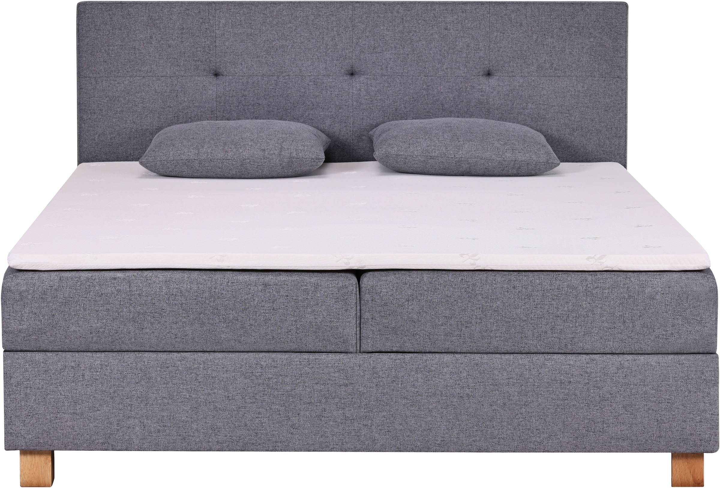 Home affaire Lit de boxe »Oyré inkl. Bettkasten, Topper und 2 gratis Kissen, 180x200 cm« mit Holzfüsse in eichefarben