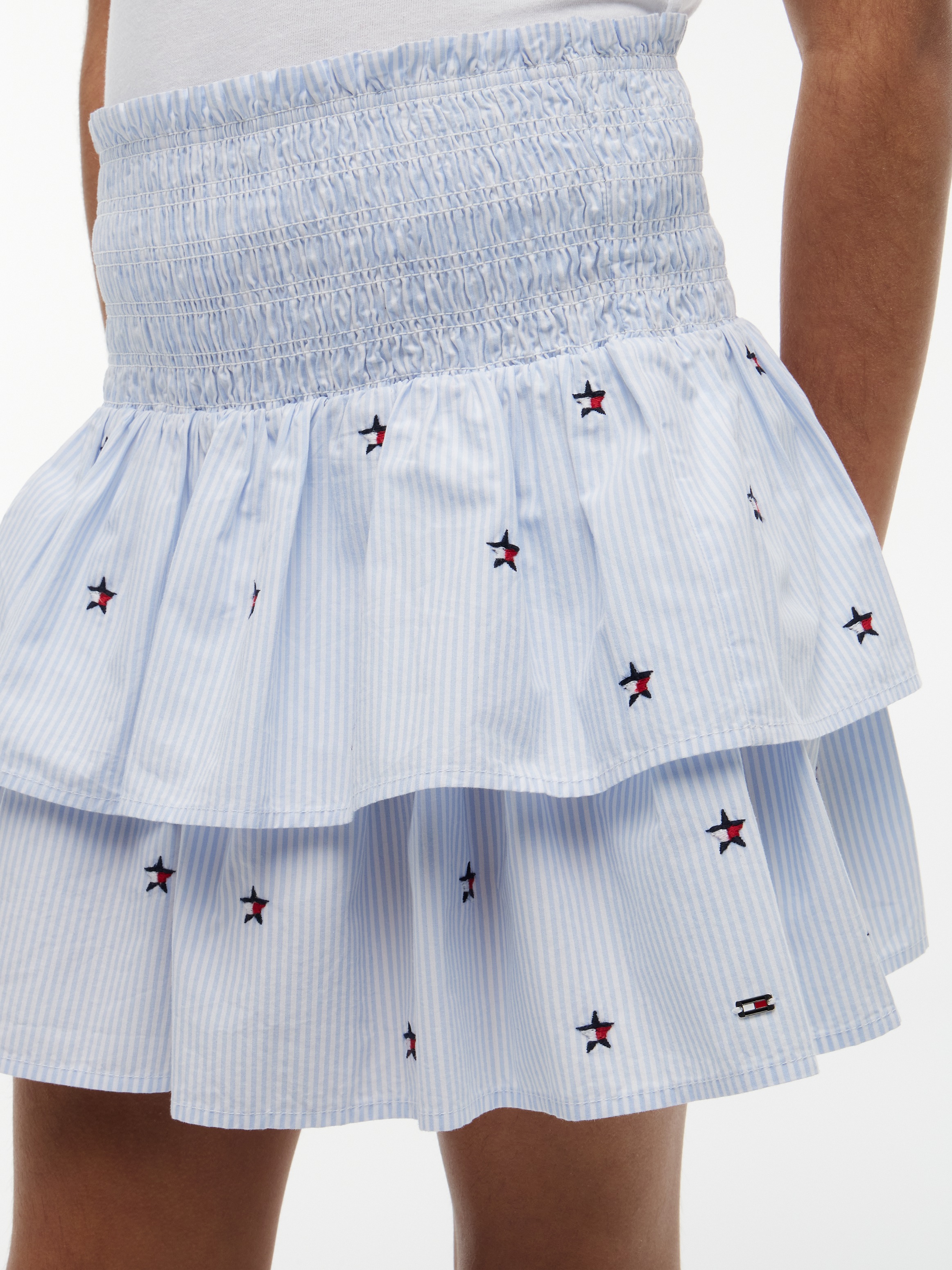 Tommy Hilfiger Jupe étagée »STAR STRIPES SKIRT« enfants jusqu’à 16 ans, bord côte smocké, brodé