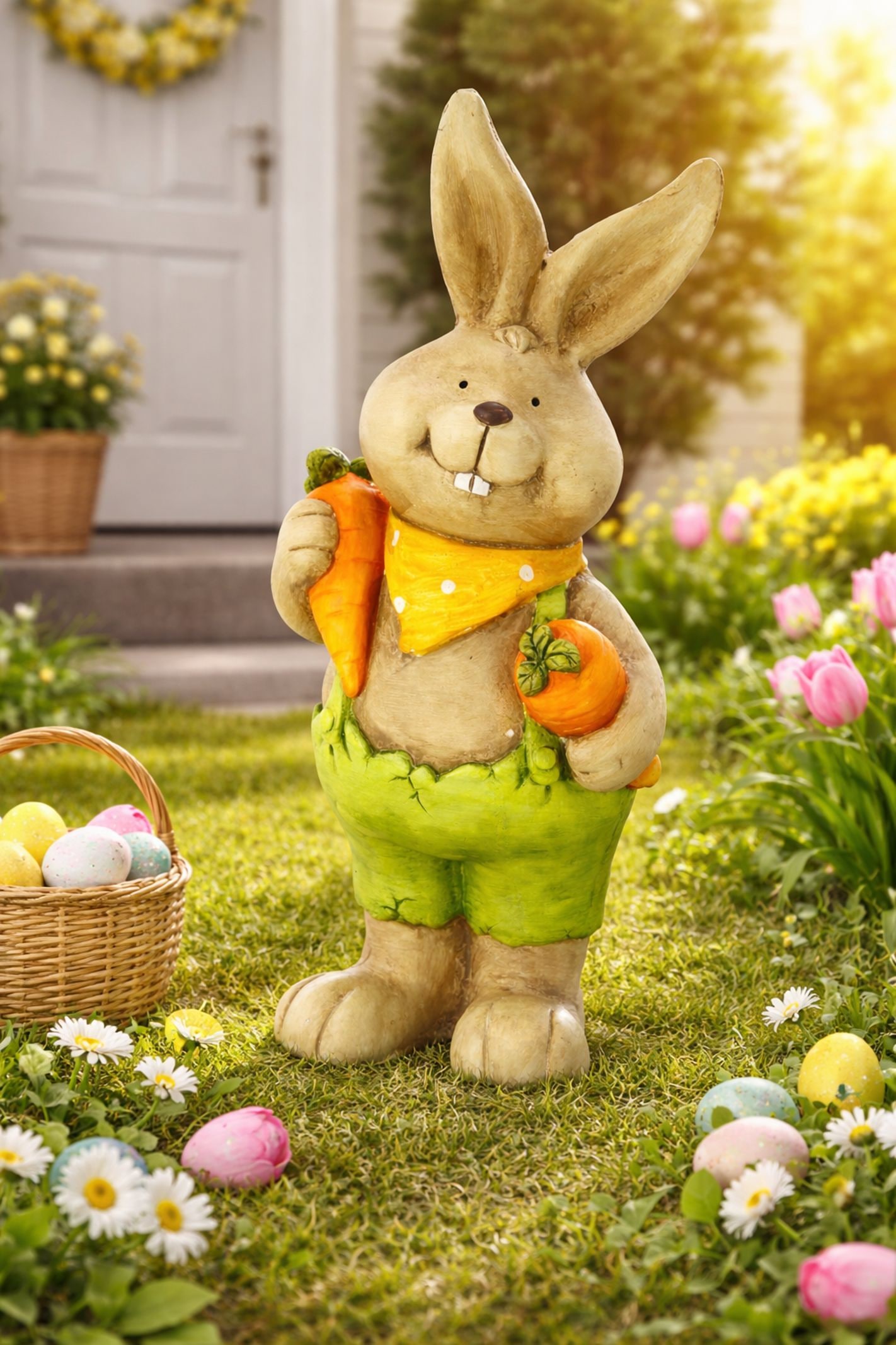 I.GE.A. Figurine de décoration »Deko Osterhase mit Karotten« Figur 46 cm Deko Hase Osterdeko Hasenfigur Frühling Ostern Ostereier