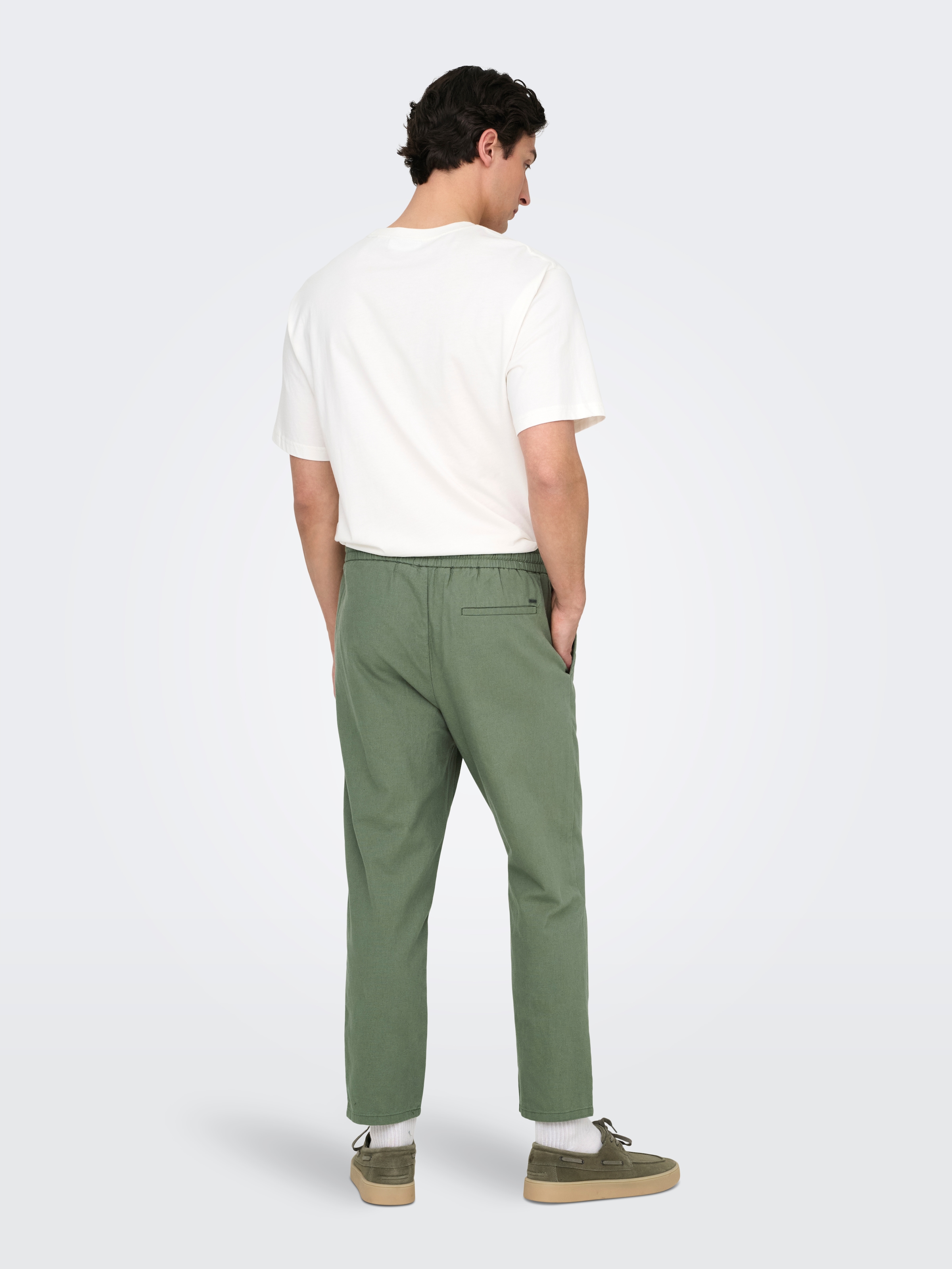 ONLY & SONS Pantalon à enfiler »ONSLINUS CROP 0007 COT LIN PNT NOOS«  coton avec lin, ceinture élastique et cordon