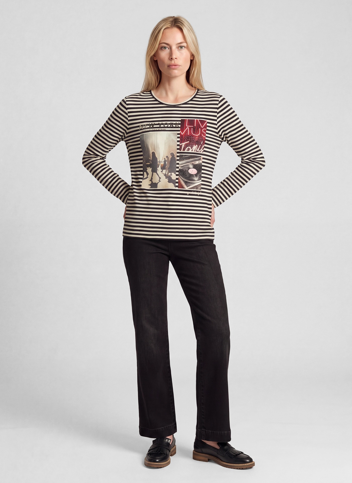 Rabe T-shirt à manches longues au design rayé et avec imprimé