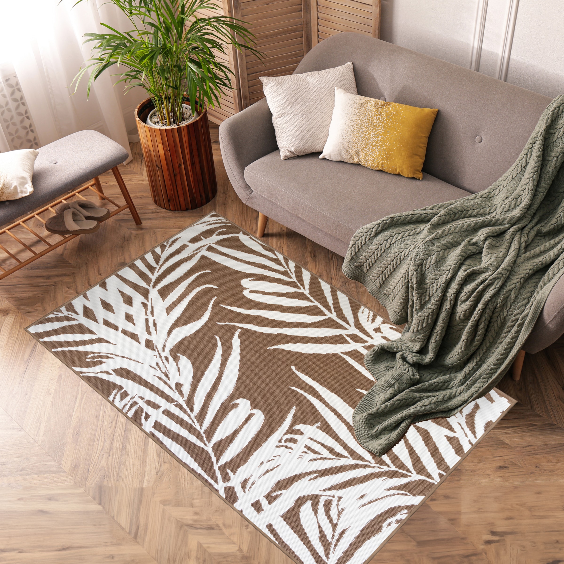 Primaflor-Ideen in Textil Teppich »Outdoorteppich REVERSO - Palm Tree« rechteckig 5 mm Höhe Wendeteppich, Palmblätter, In- und Outdoor geeignet, wasserfest