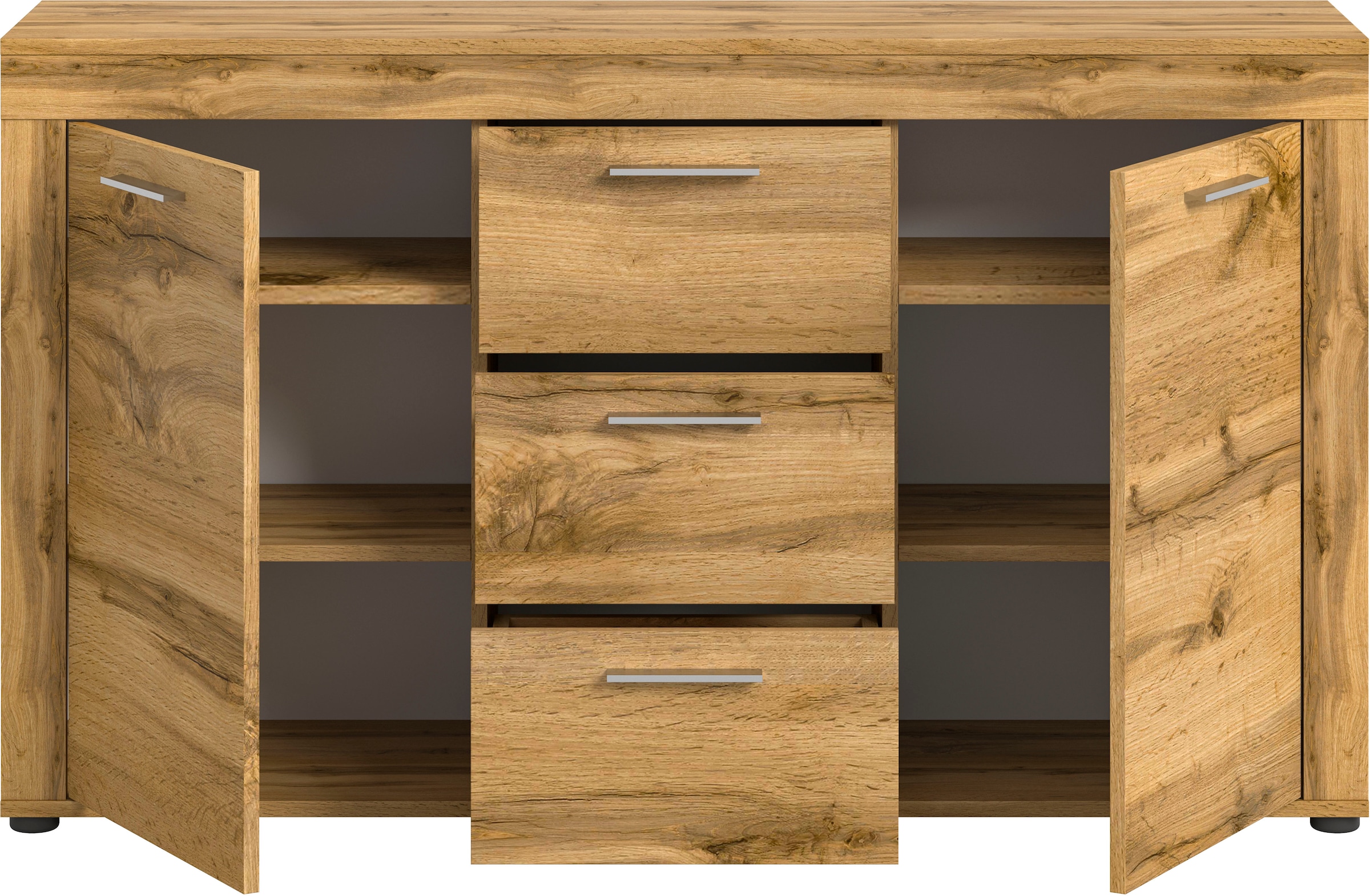 Home affaire Sideboard »Aosta, Breite 125 cm, in verschiedenen Farbausführungen« mit 2 Türen und 3 Schubkästen, Wohnzimmer, Kommode, Schrank