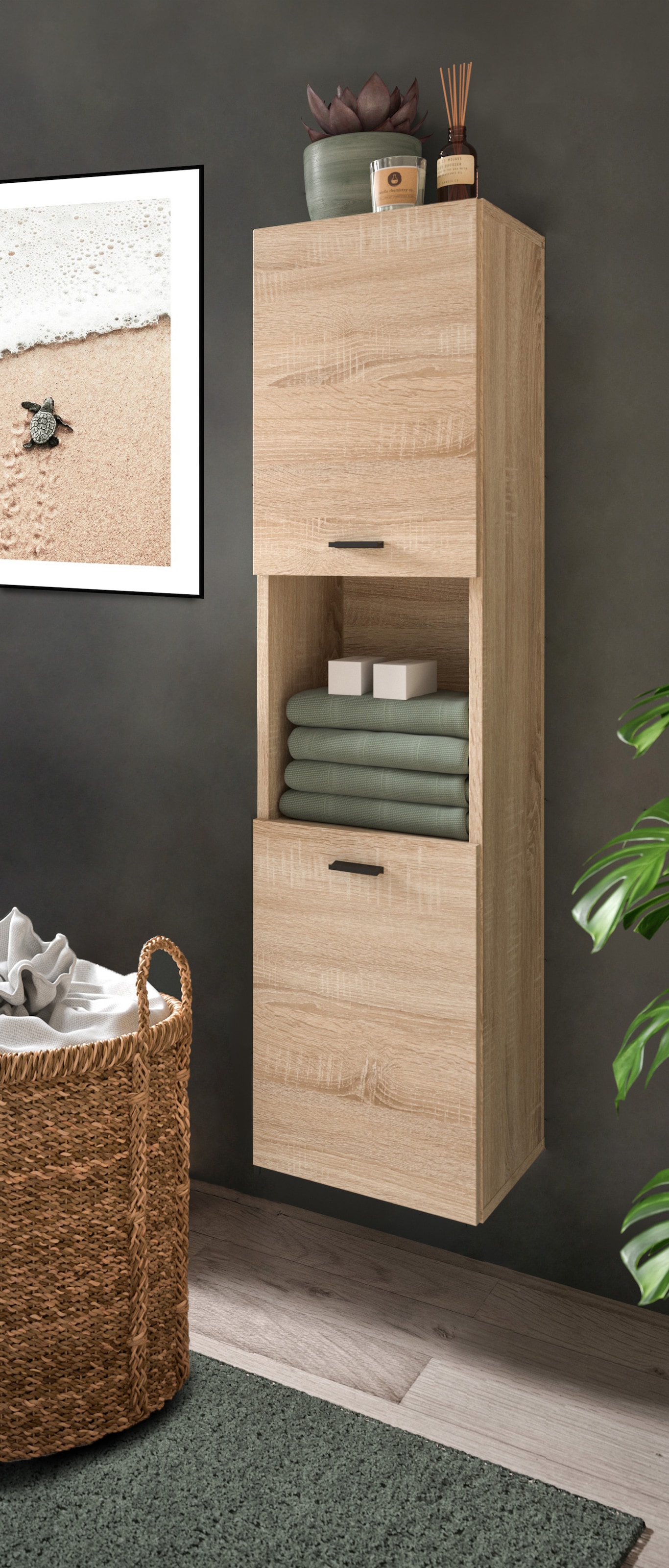 welltime Hochschrank »Tampa, Höhe 125cm, hängend oder stehend montierbar« Badschrank, Bad-Hängeschrank, Badezimmer, Bad-Möbel