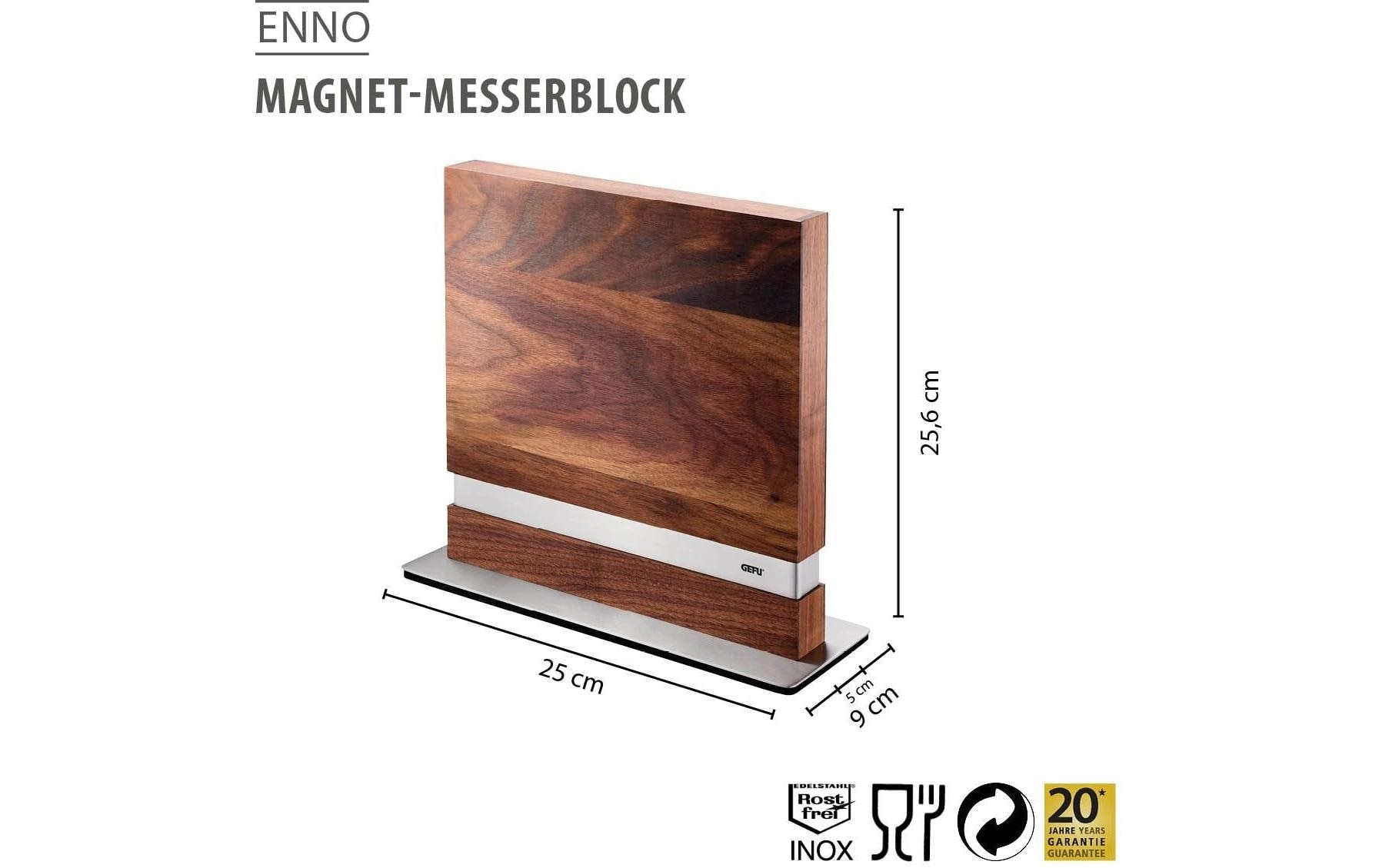 GEFU Bloc à couteaux magnétique »Messerblock Enno Silber/Braun, 22 x 9 cm«