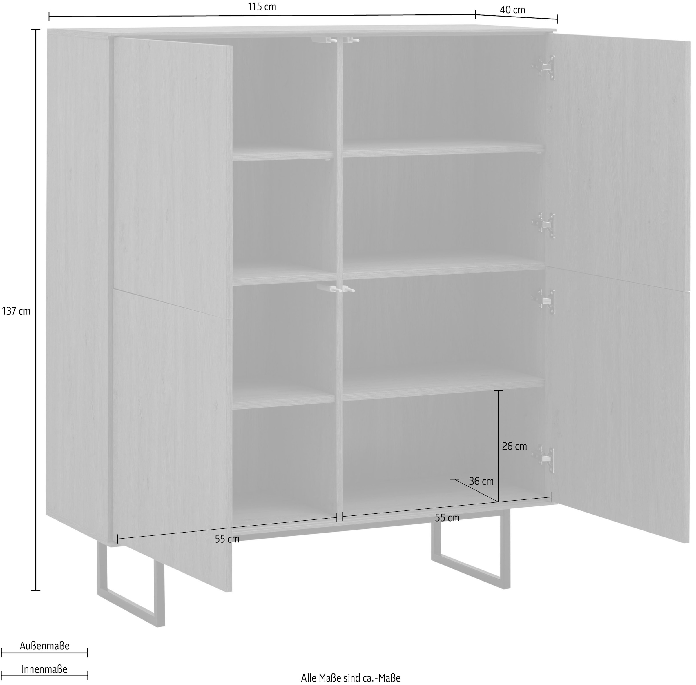 Home affaire Buffet haut »Lund, moderner Schrank, Kommode mit Kufengestell« surface supérieure visuellement fine, aspect haut de gamme, espace de rangement suffisant