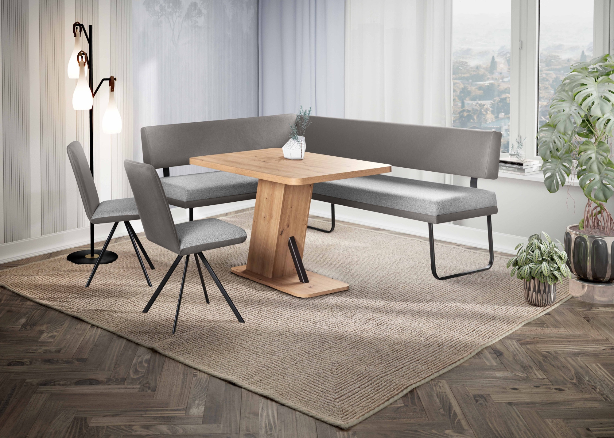 GOODproduct Ensemble de bancs d'angle »Gabi Essecke, Sitzgruppe, Eckbankgruppe, Küchenbankgruppe« Set, 4tlg, 4 pièces tlg. Gestell aus matt-schwarzem Flachmetall, stabil, 2-Stoff-Design