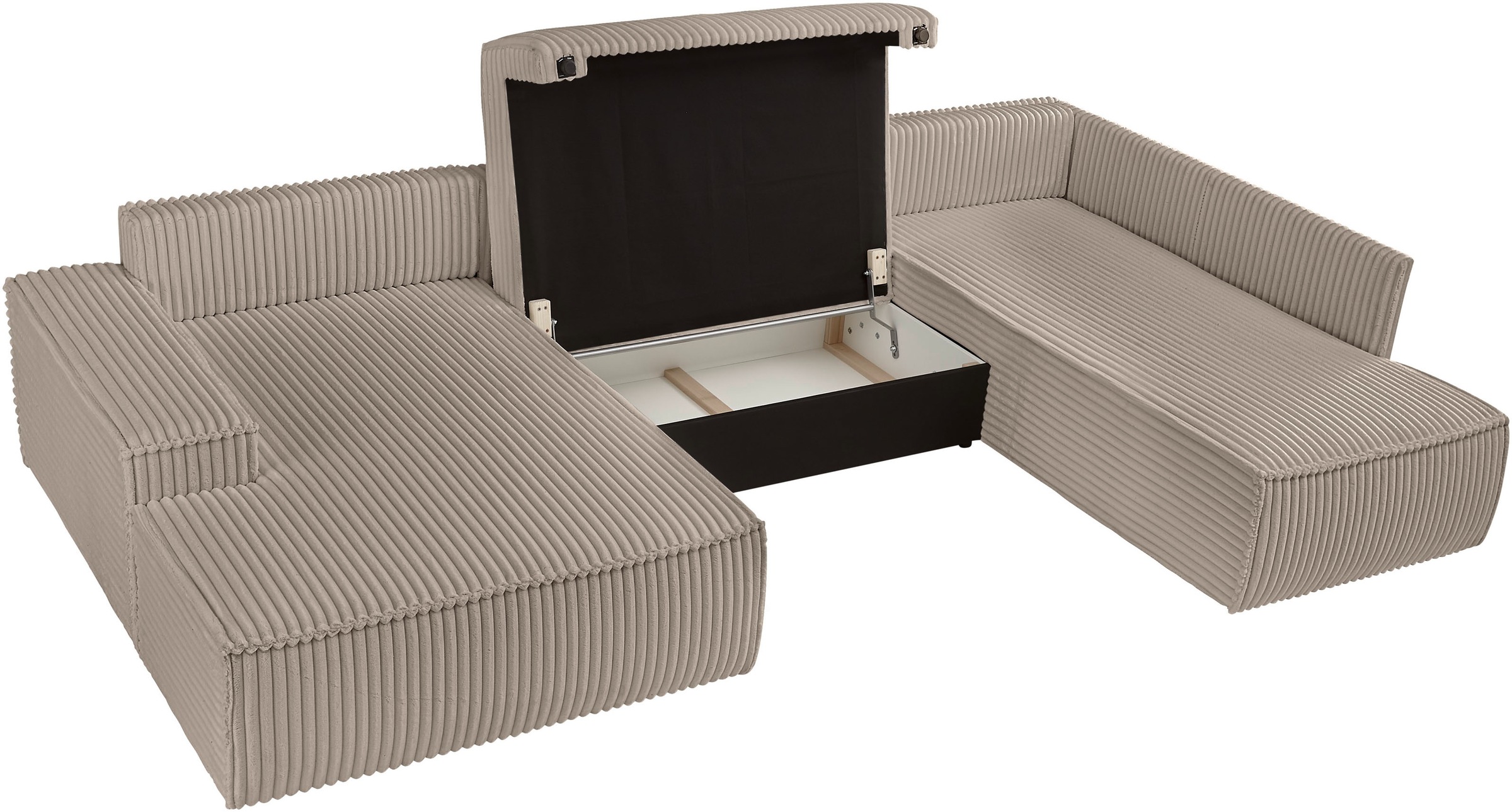 GOODproduct Wohnlandschaft »FINNLEY  Cord U-Form XXL 329 cm - OTTO. Verlässliche Qualität.« Schlafsofa, Bettkasten, in Bouclé, Struktur fein und Mega Cord