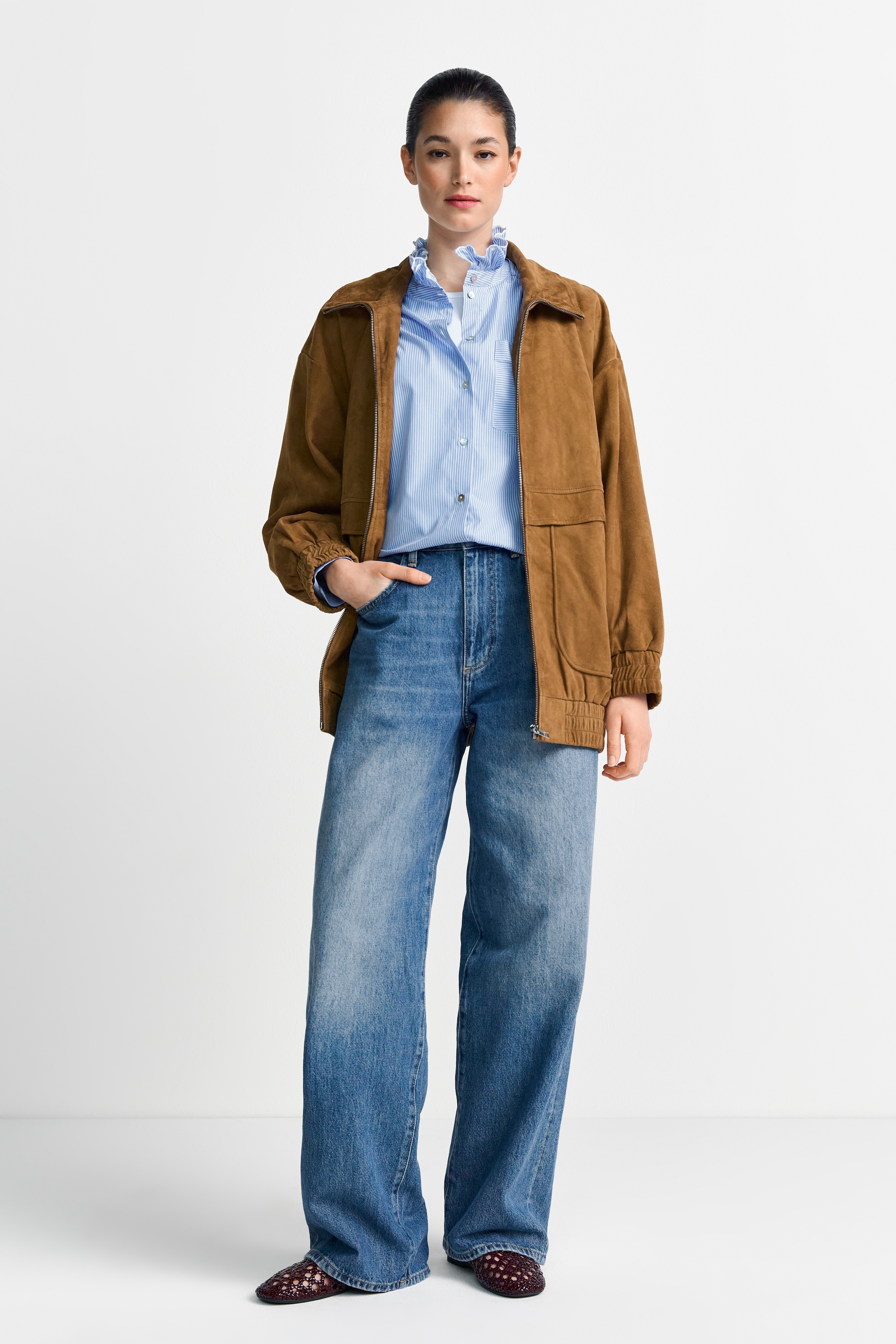 RICHROYAL Blouse à manches longues gestreift, mit Rüschendetails am Kragen