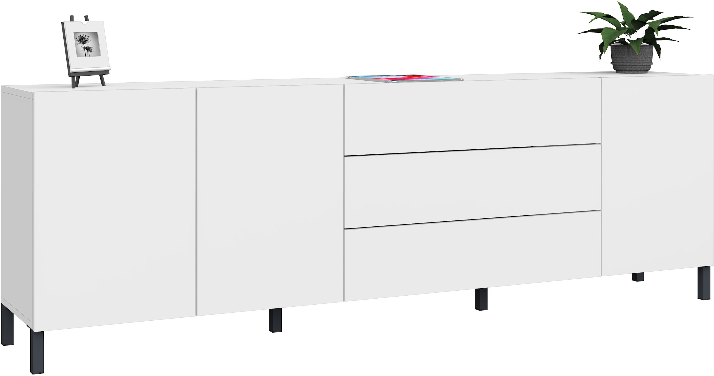 borchardt Möbel Buffet »Sophia, Grifflos mit schwarzen Metallfüssen« 152 oder 190cm, viel Stauraum, grifflos, praktisch, mehrere Grössen
