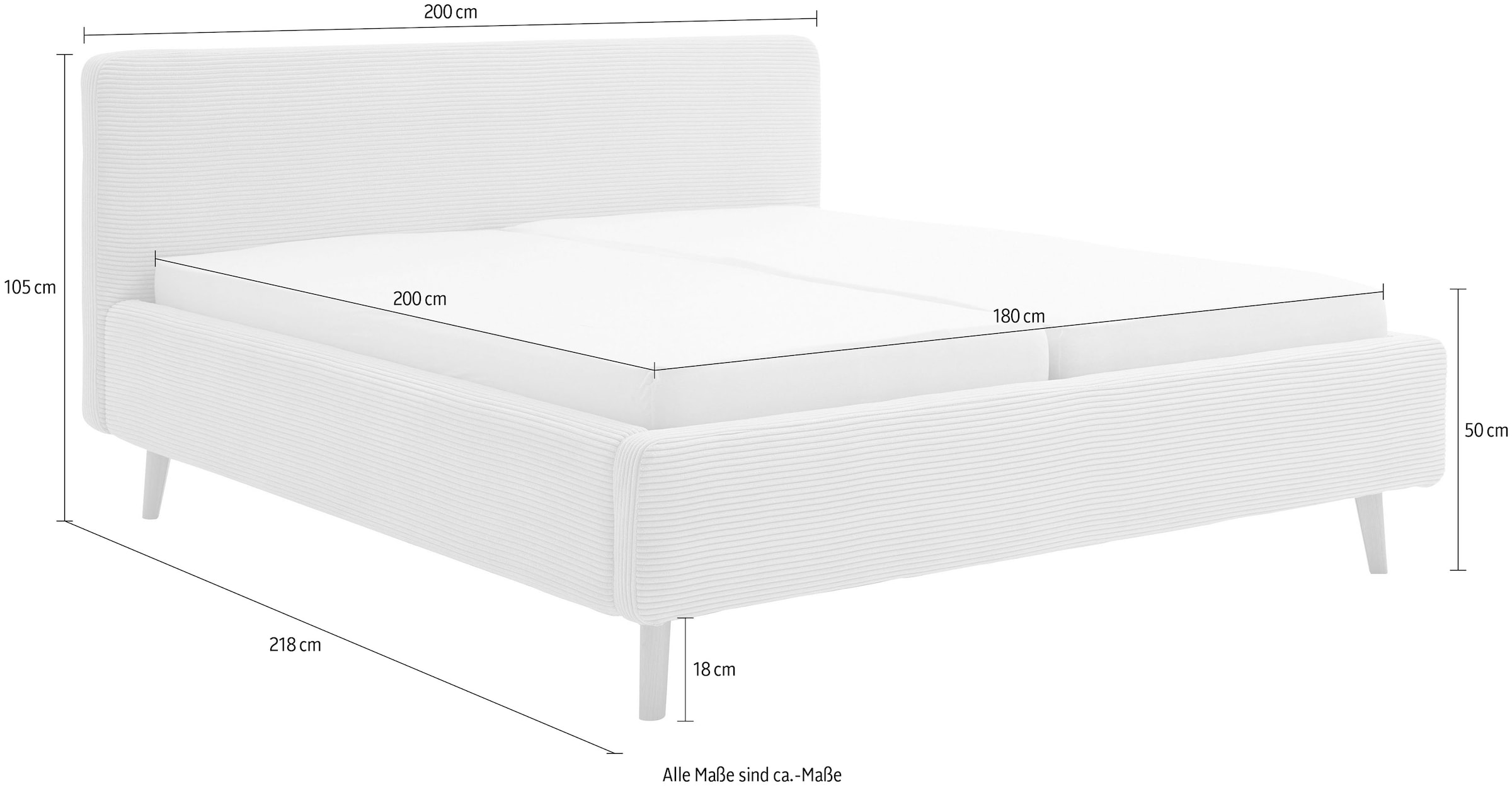 meise.möbel Lit rembourré »MATTIS, Bett wahlweise mit Bettkasten, Cord« Surfaces de couchage : 120x200cm, 140x200cm, 160x200cm & 180x200cm
