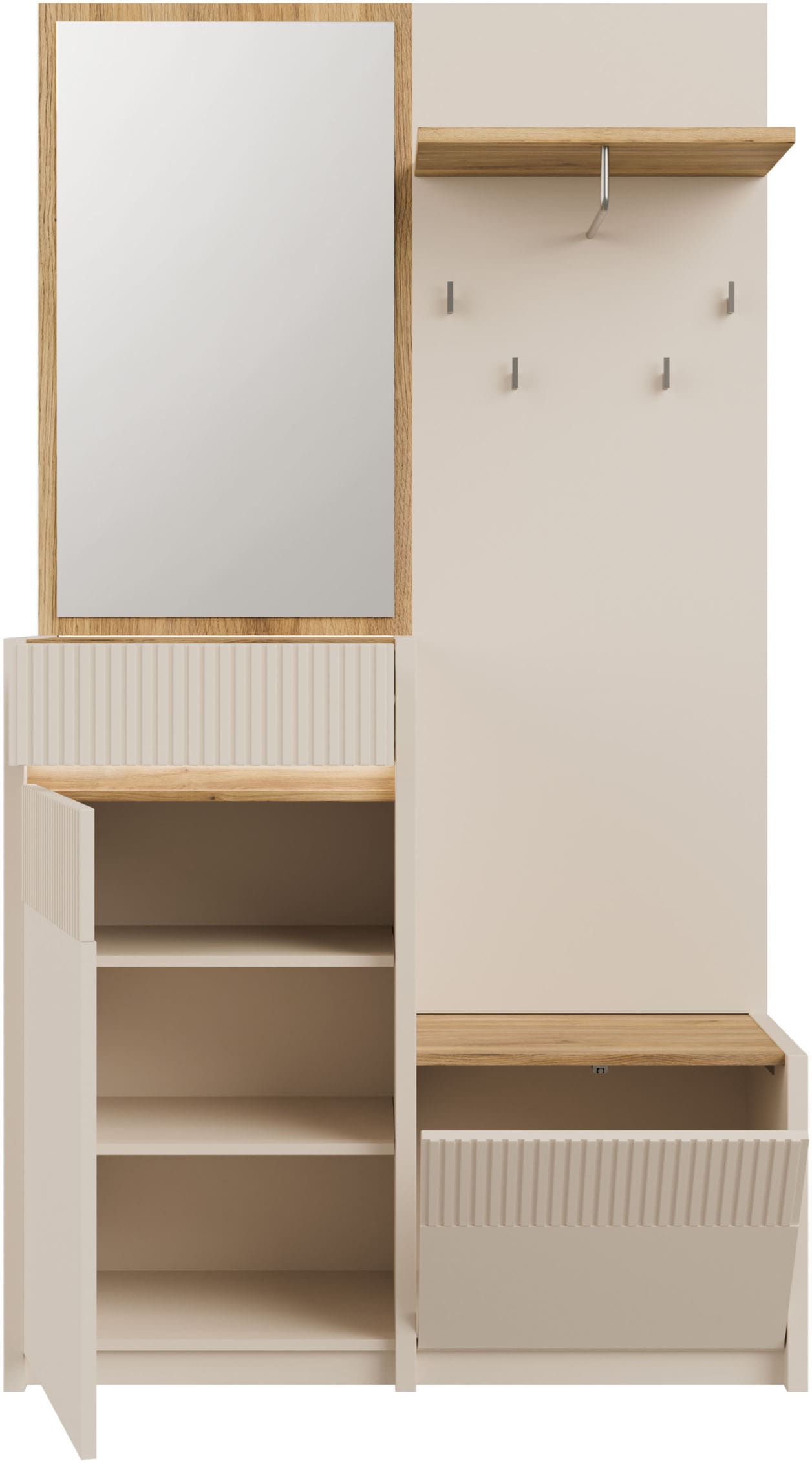 FORTE Vestiaire compact »Oak Squere Garderobe, 1 Türe, 1SK, 1 Klappe« L/H/P 108,4 /195,9/41,7 cm miroir, crochet, tringle à vêtements