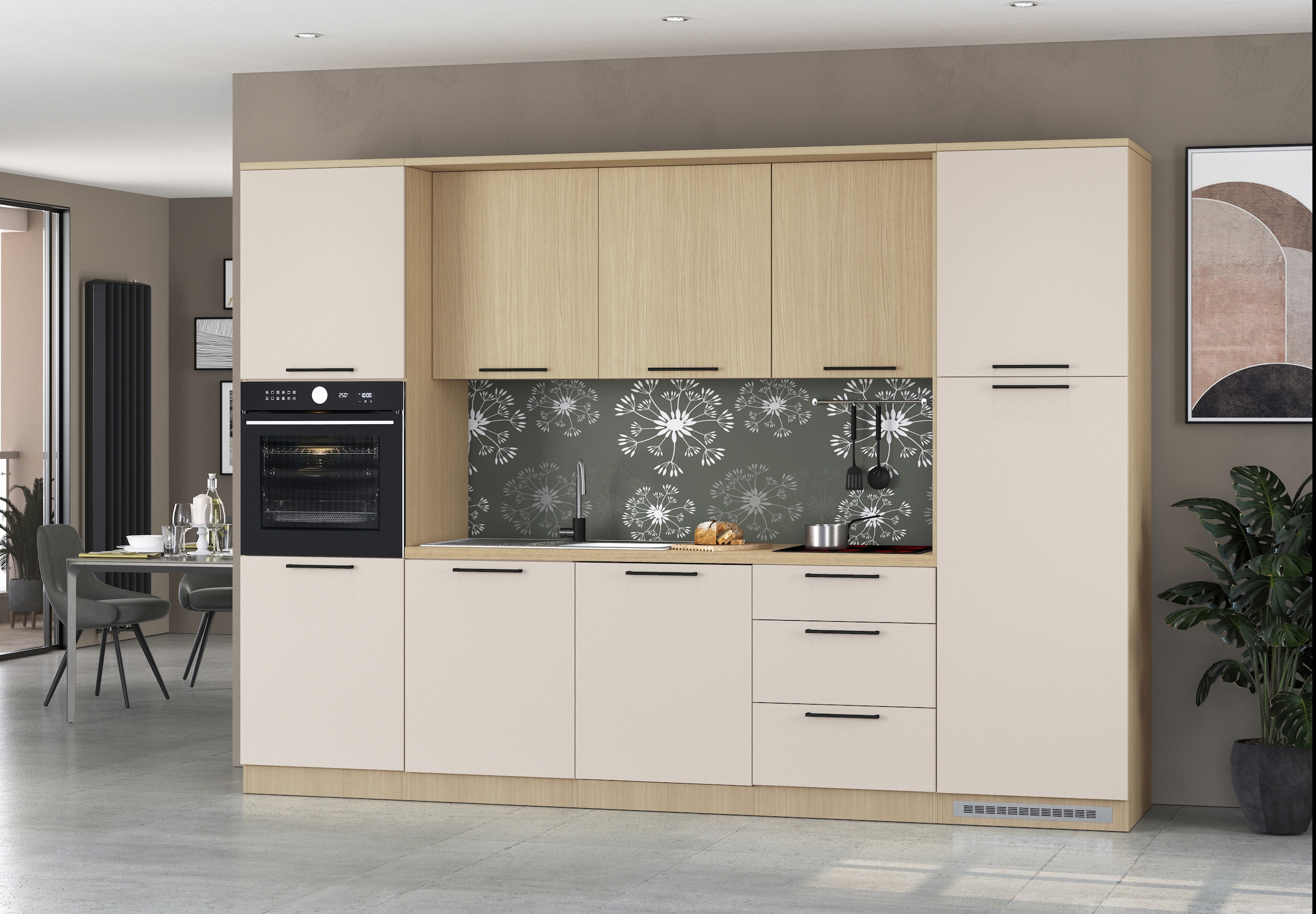 KOCHSTATION Kitchenette »KS-Luna, Einbauküche, Zeilenküche, Küchenblock« Breite 300 cm, wahlweise mit Hanseatic-E-Geräten, APL 35mm stark