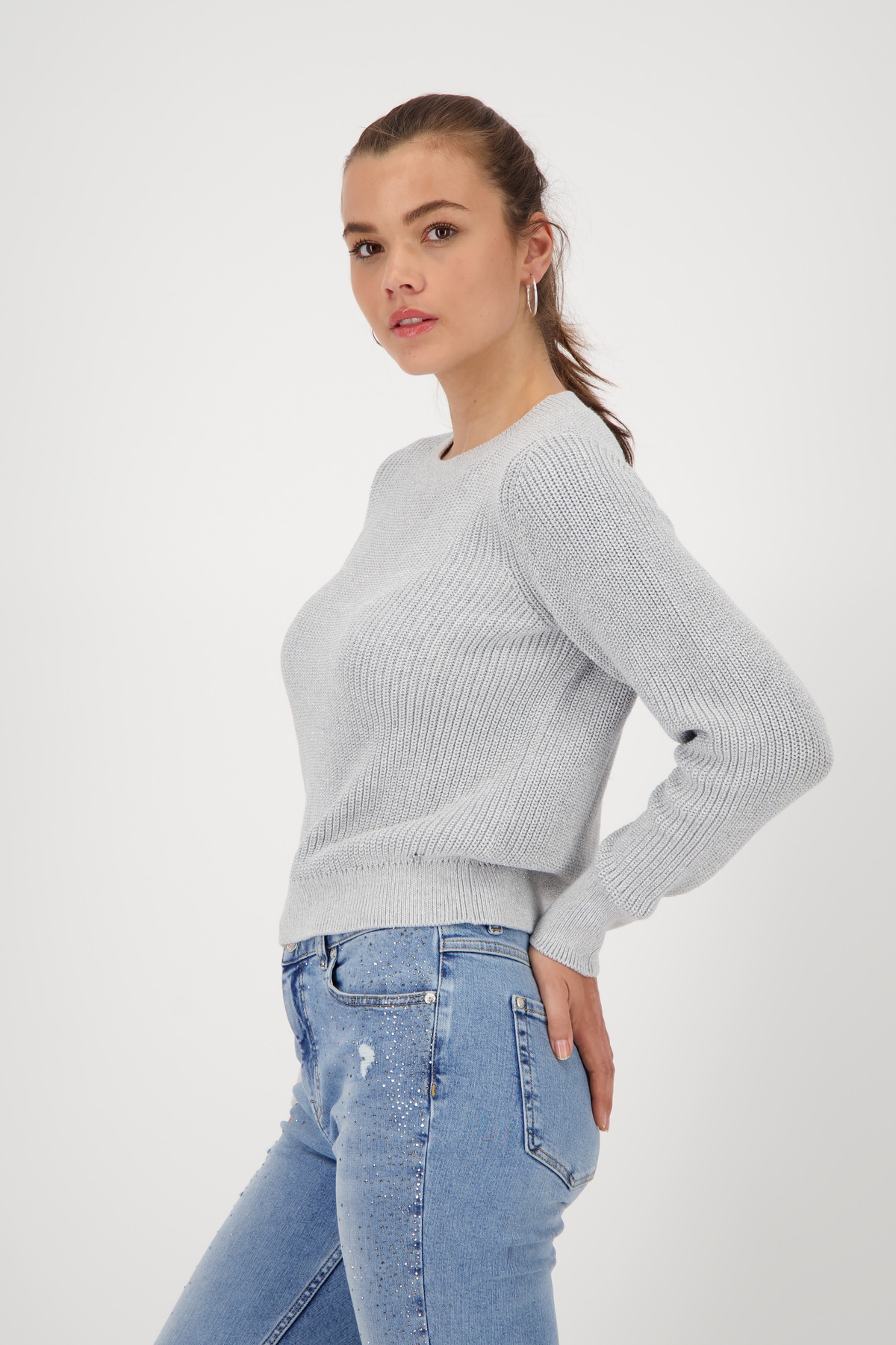 Monari Pull en tricot »Pullover Basic Lurex« Mit Rundhalsausschnitt