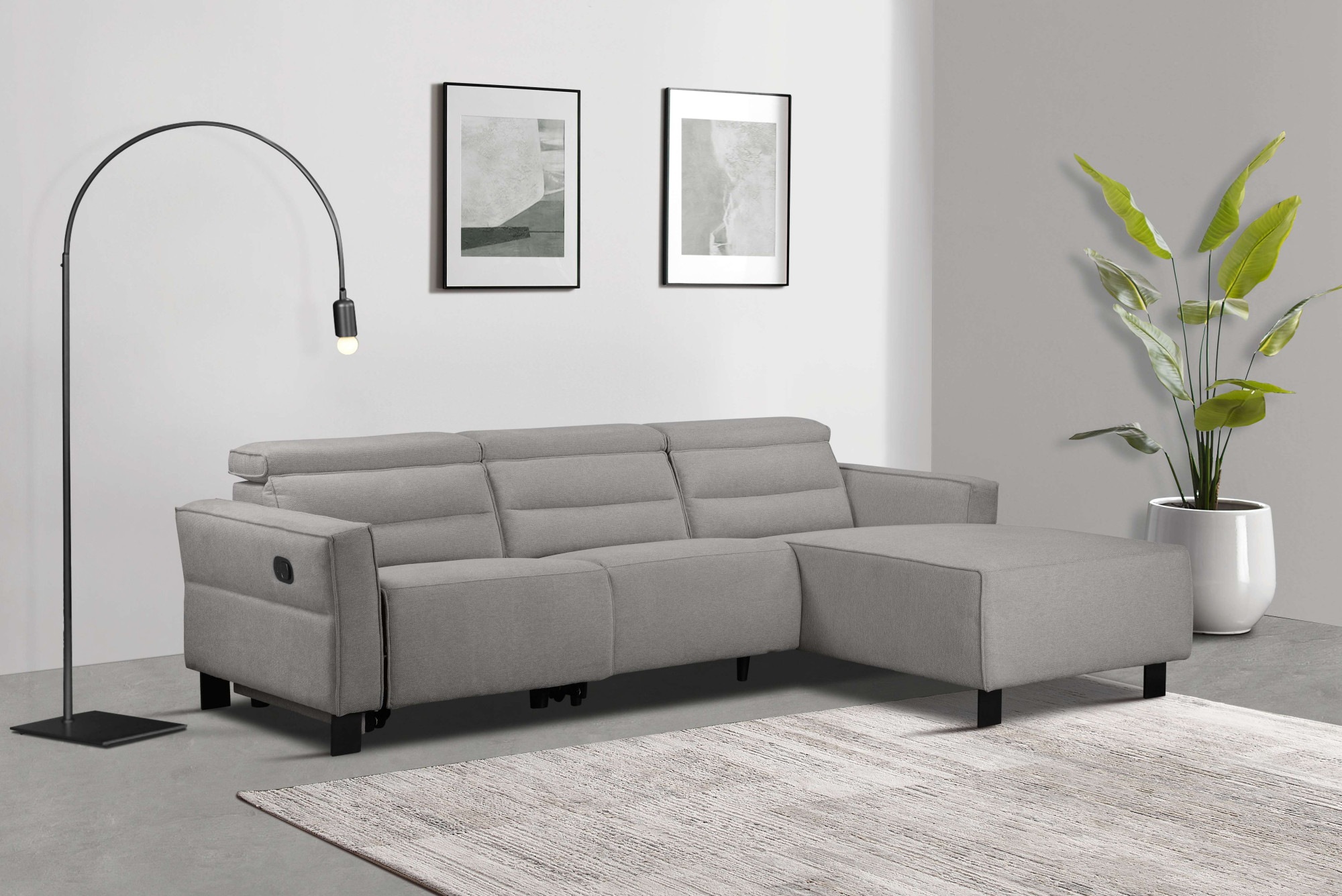 GOODproduct Canapé d'angle »CARPARI Webstoff,L-Form,224 cm, man./elektr. Relaxfunktion« USB A/C et réglage de la tête