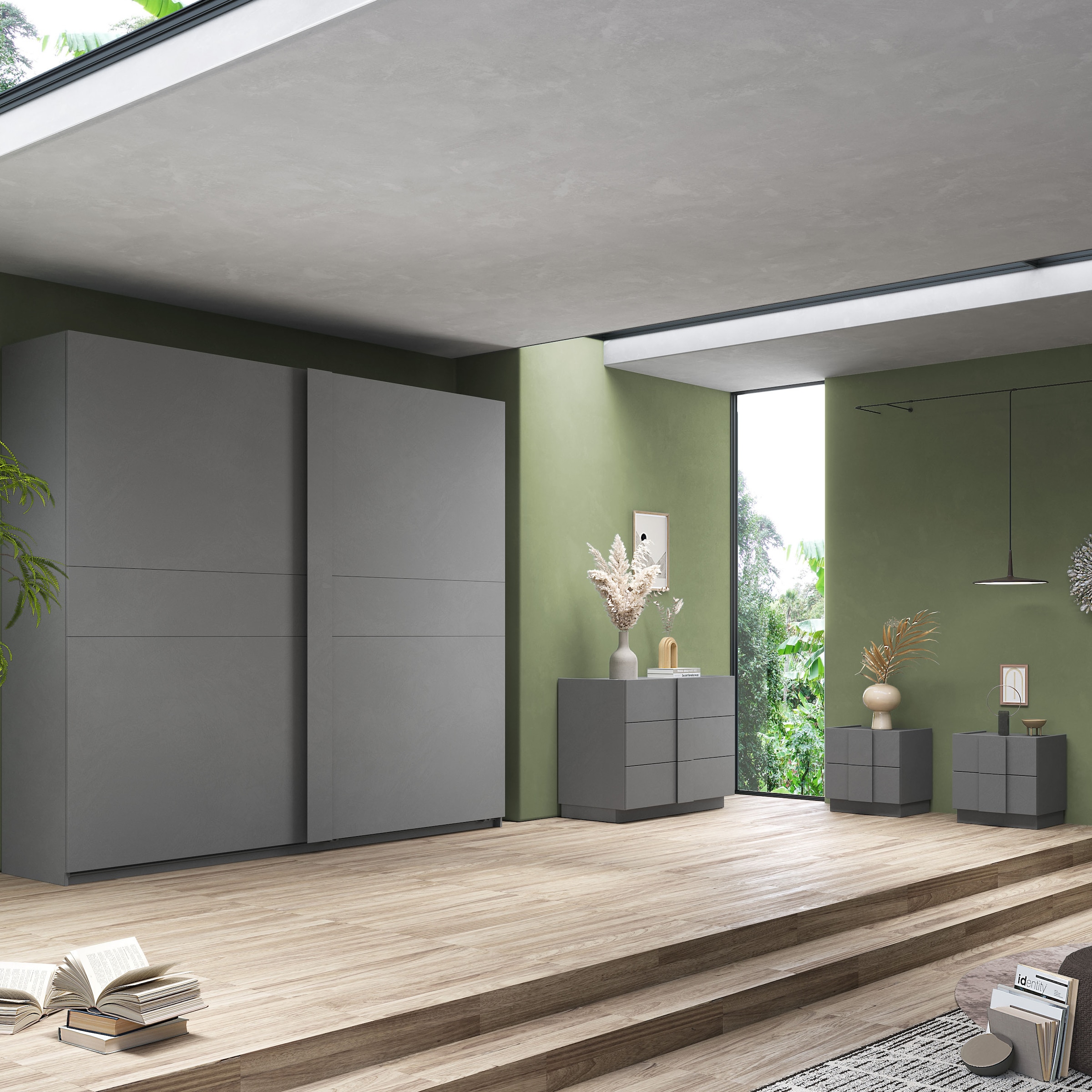 Home affaire Nachtschrank »Jupiter, Nachtkommode (2-St), Nachttisch, Nachtkonsole, 2 Schubladen« Spar-Set, 2 Stk. tlg. B/T/H 50/42/52 cm, moderne Griffblende, trendiges Steingrau, kompakt