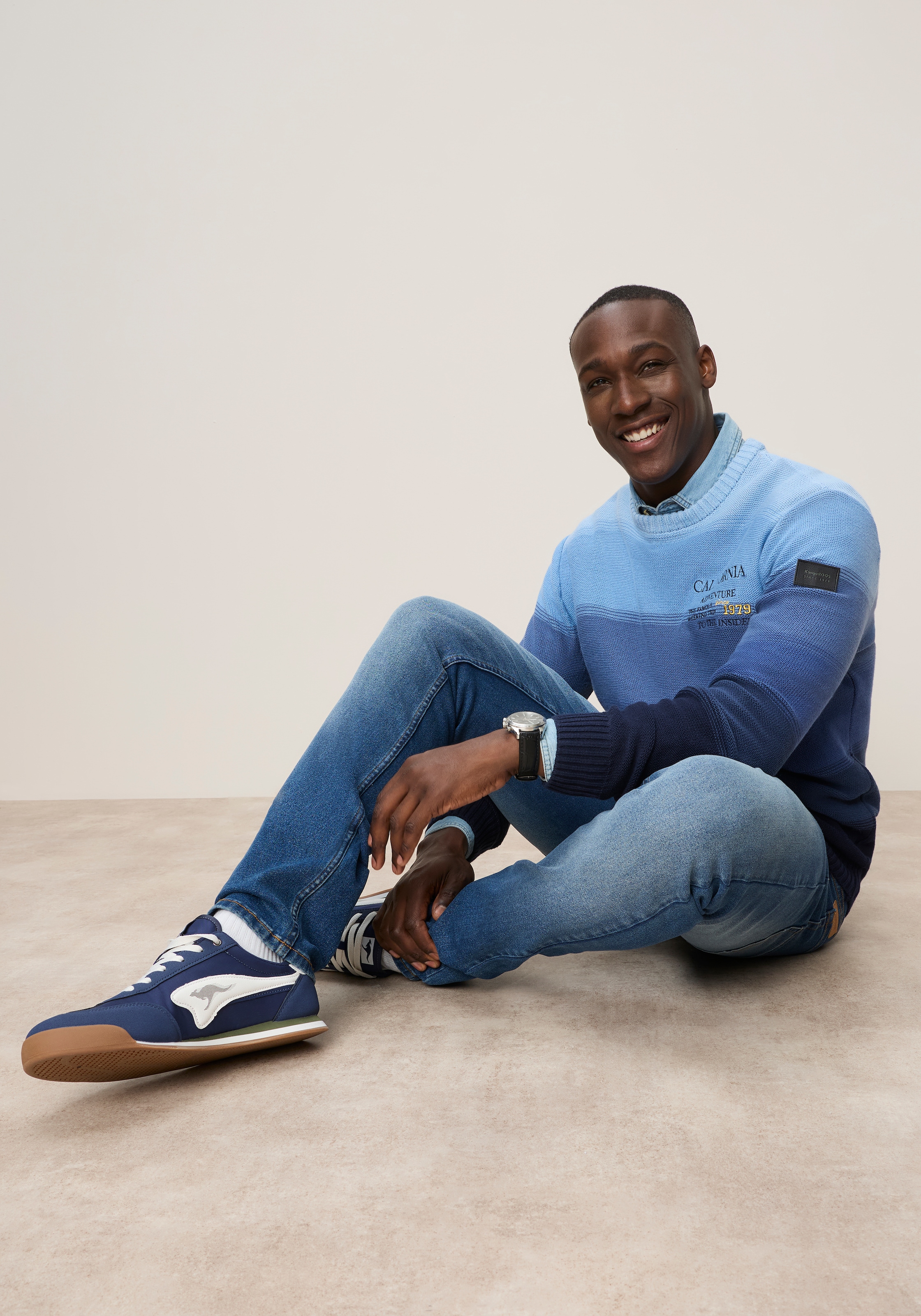 KangaROOS Pull en tricot avec col rond, coupe regular fit, dégradé, manches longues