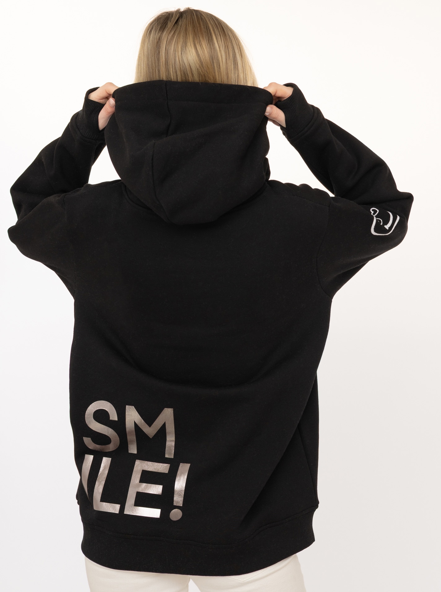 Zwillingsherz Hoodie »"Alissa Shiny"«, glänzender Print, Daumenloch, Kordel, gesticktes Herz am Ärmel
