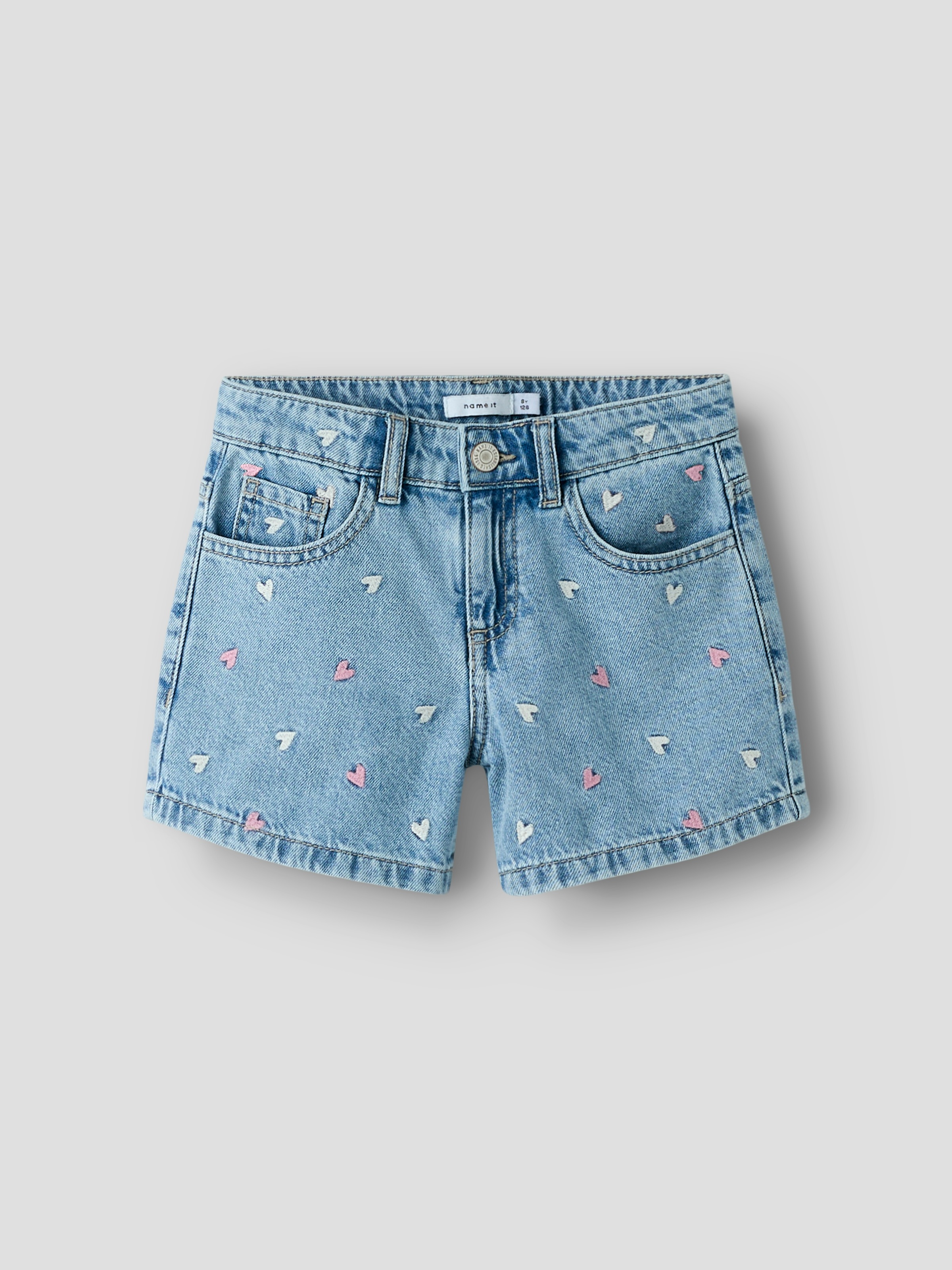 Name It Jeansshorts »NKFBELLA REG DNM SHORTS 3674-BE NOOS« Baumwolle, verstellbarer Bund, bestickte Details