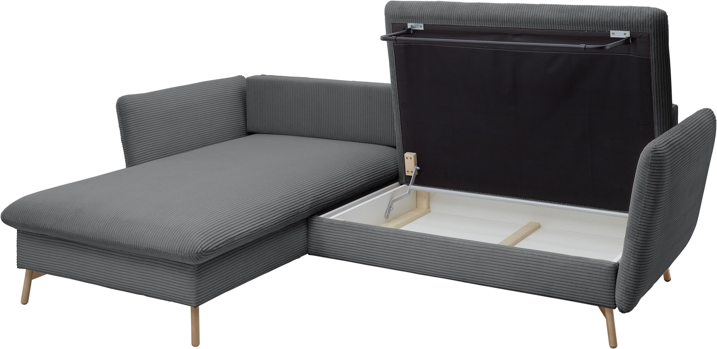 GOODproduct Canapé d'angle »MERLE, 258 cm, L-Form, traumhafter Cord,« avec fonction lit et coffre, surface couchage 224 x 139
