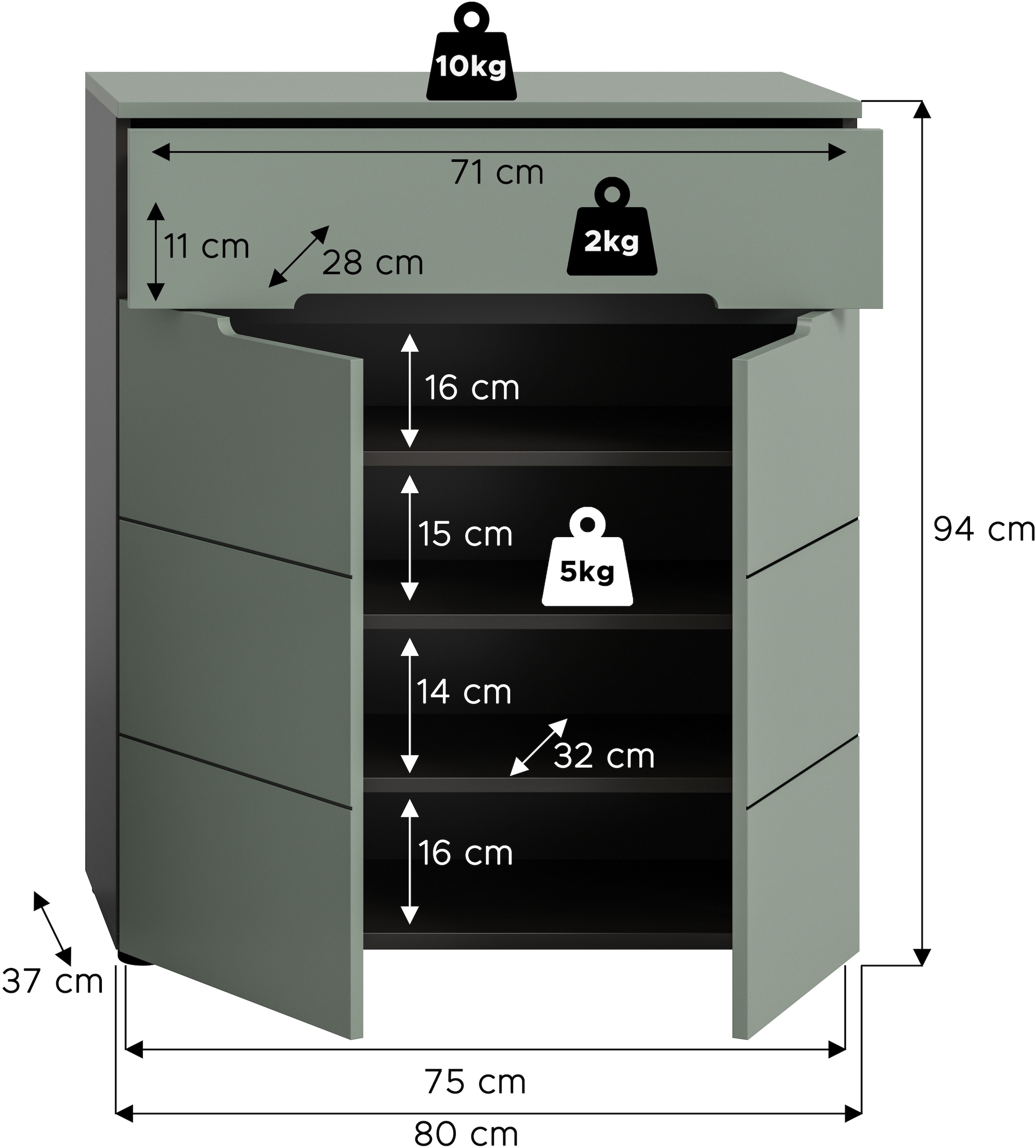 INOSIGN Commode à chaussures »REHAT, TOPSELLER!, Breite 80cm, 2 Türen, 1 Schubkasten, 4 Fächer« in verschiedenen Farben erhältlich, Platz für ca. 12 Paar Schuhe, 1 cuis tlg. Schuhschrank, Kommode, Garderobenschrank, Anrichte, Sideboard