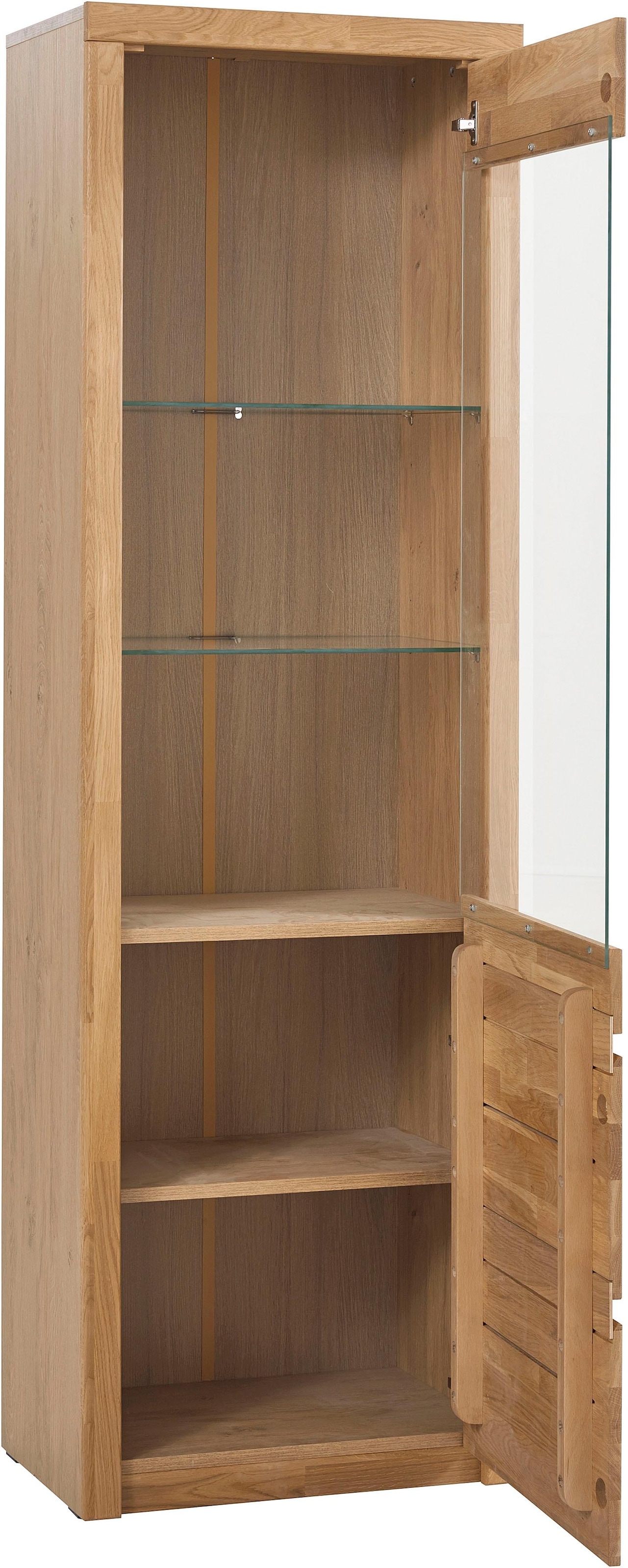 Home affaire Vitrine »SILKEBORG75, Tür mit Glaseinsatz, Türanschlag wechselbar rechts/links.« B/T/H: 60/35/190cm, Eiche teilmassiv geölt, 5 Fächer, Griffmulden