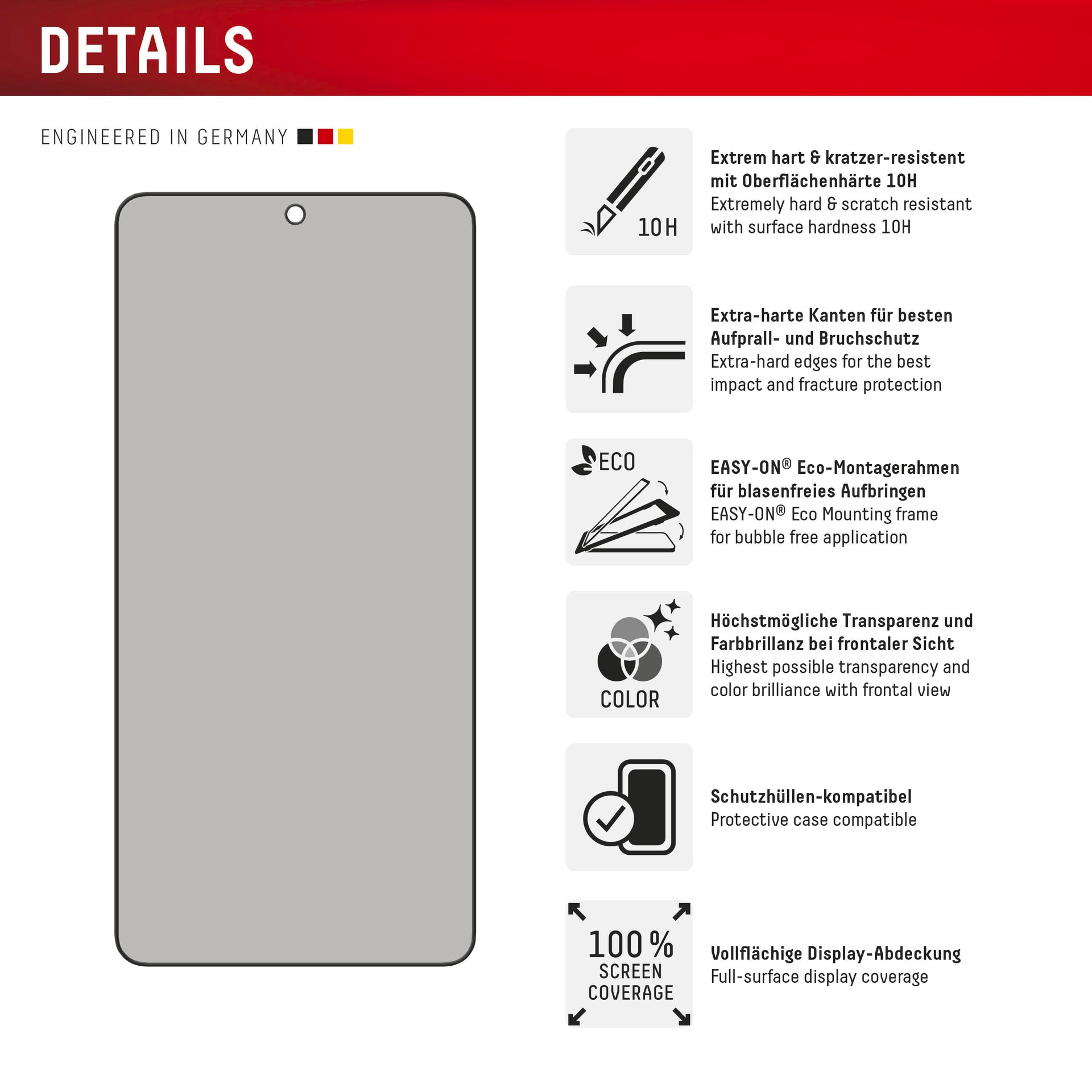 Displex Displayschutzglas »Privacy Glass Screen Protector (Privacy Filter)« für Samsung Galaxy S25 Edge Displayschutzfolie, Schutzfolie, Bildschirmschutz, kratz- & stossfest