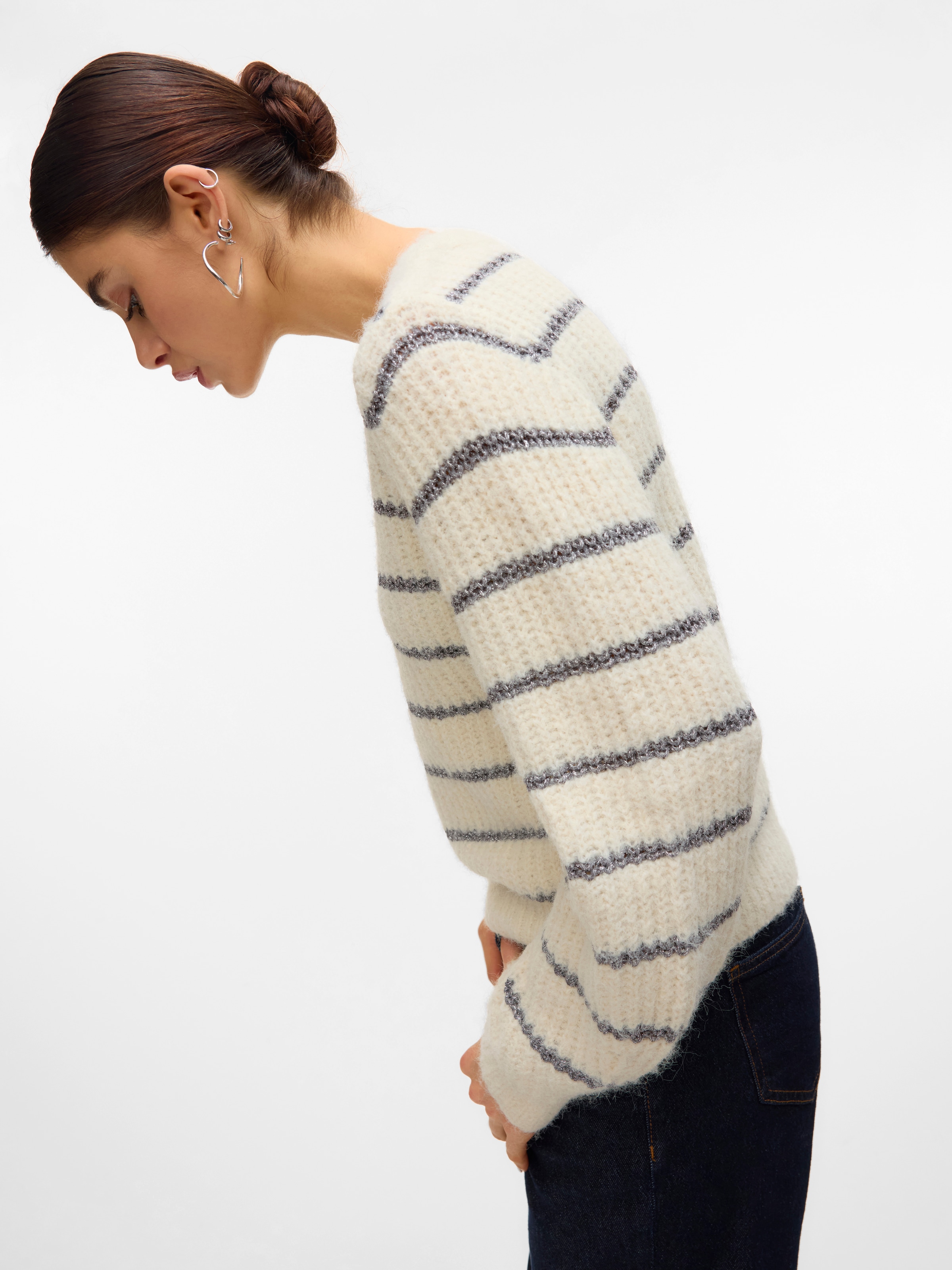 Vero Moda Pull col V »VMAWESOME SHINE LS V-NCK STRIPE PULL BOO«, mit Glitzer-Effekt
