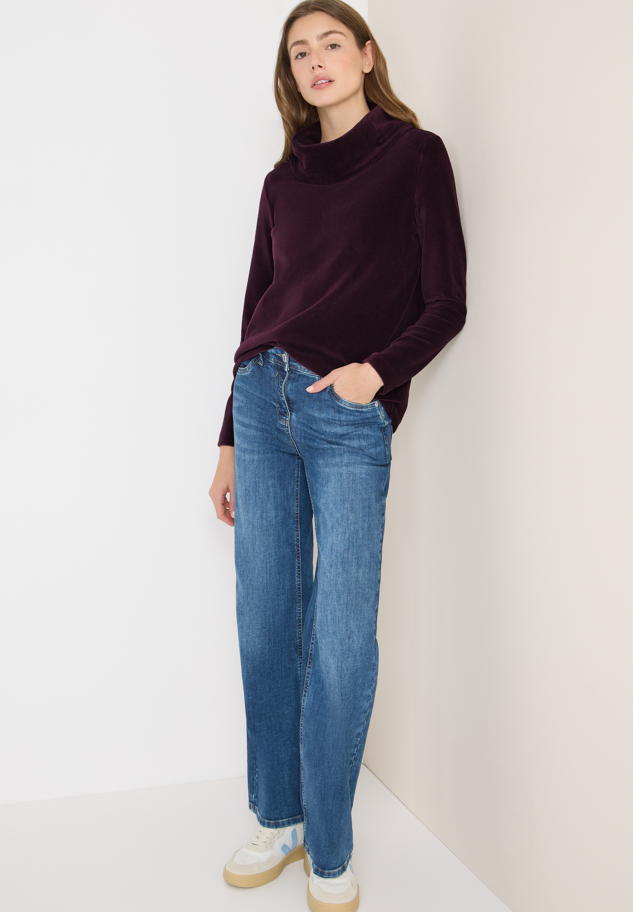 Cecil Rundhalspullover Cord Shirt mit grossem Kragen