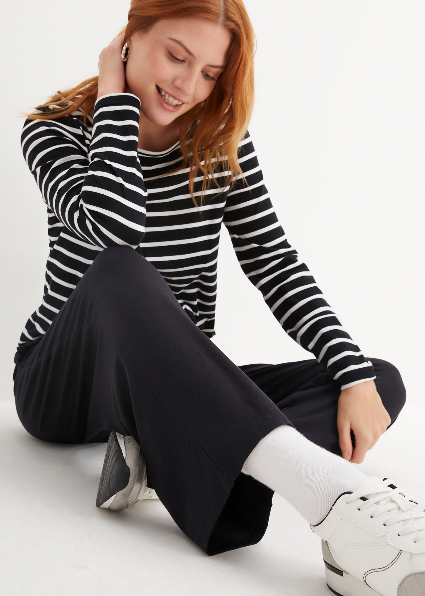 bonprix Pantalon en jersey »7/8- Shirthose, High-Waist, 2er-Pack«  aus Viskose und Elasthan, mit seitlichen Taschen, lockere Passform