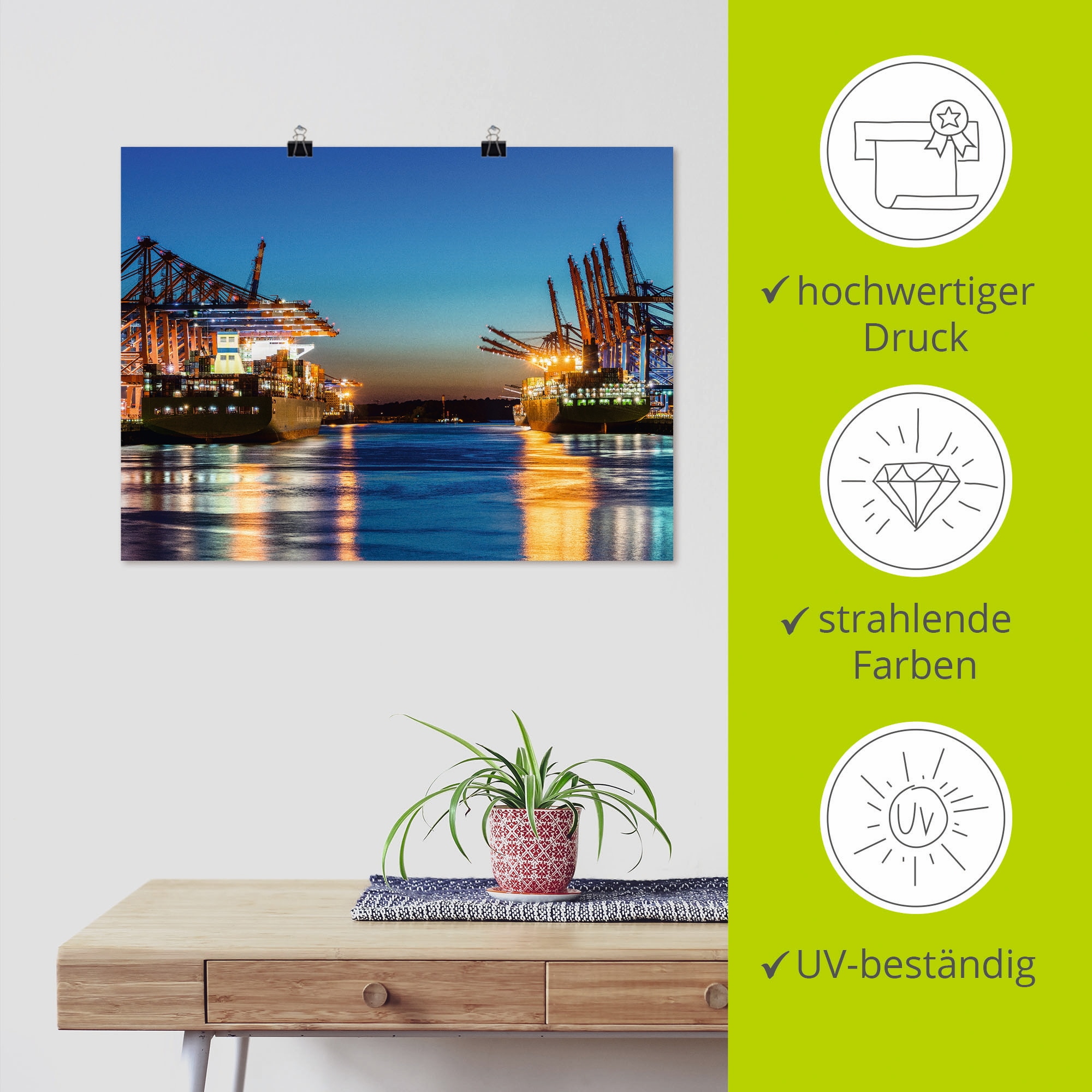 Artland Fresque murale »Hamburg Hafen am Abend 2« 1 cuis tlg. als Leinwandbild, Poster in verschied. Grössen
