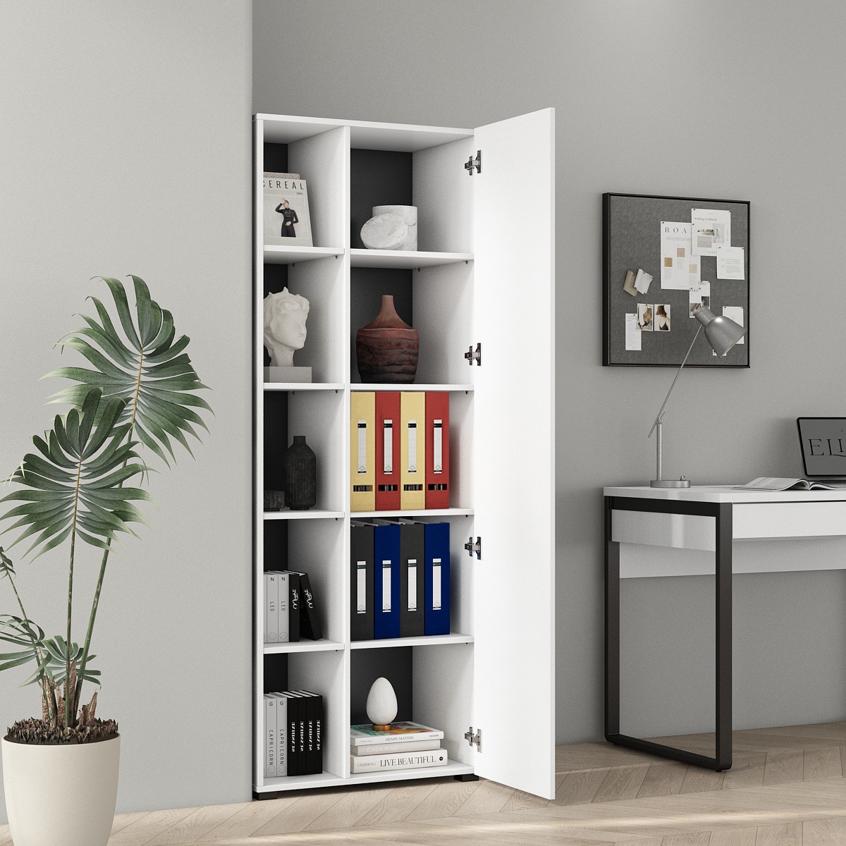 GOODproduct Armoire de classement »Moid, moderner Mehrzweckschrank,« dimensions : 64,5x41,5x175 cm, 5 compartiments avec beaucoup d'espace de rangement