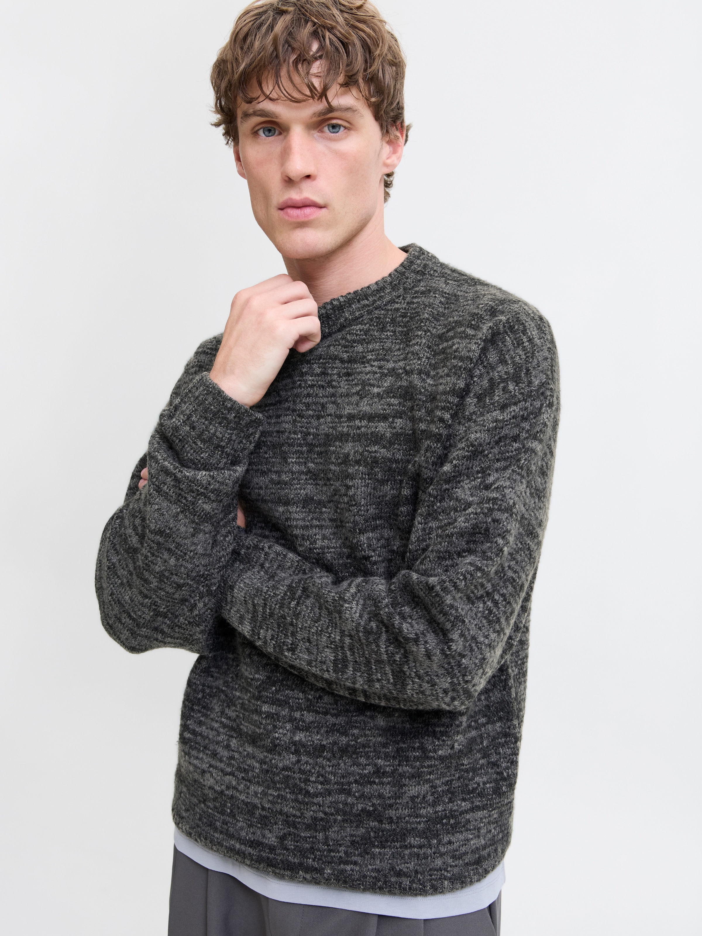 Jack & Jones Pull à col rond »JJESOHO OLLIE KNIT CREW NECK SN« mélange de matières, coupe décontractée