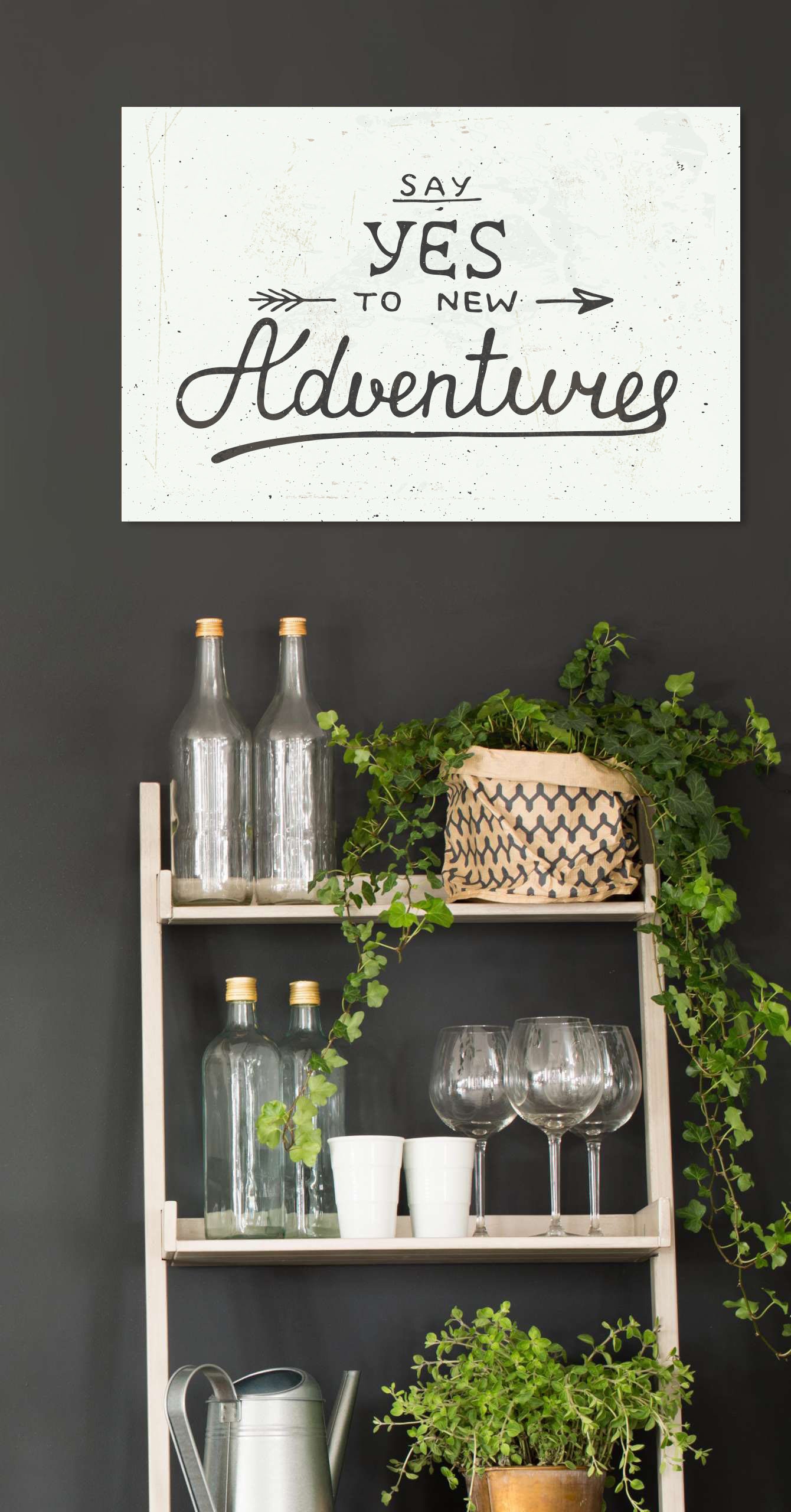 queence Metallbild »New Adventure« Motivationsbilder | Schriftzug | Sprüche | Sprüche & Texte 1 Stk. tlg. Stahlschild, Blechschild, Spruch, Motivation