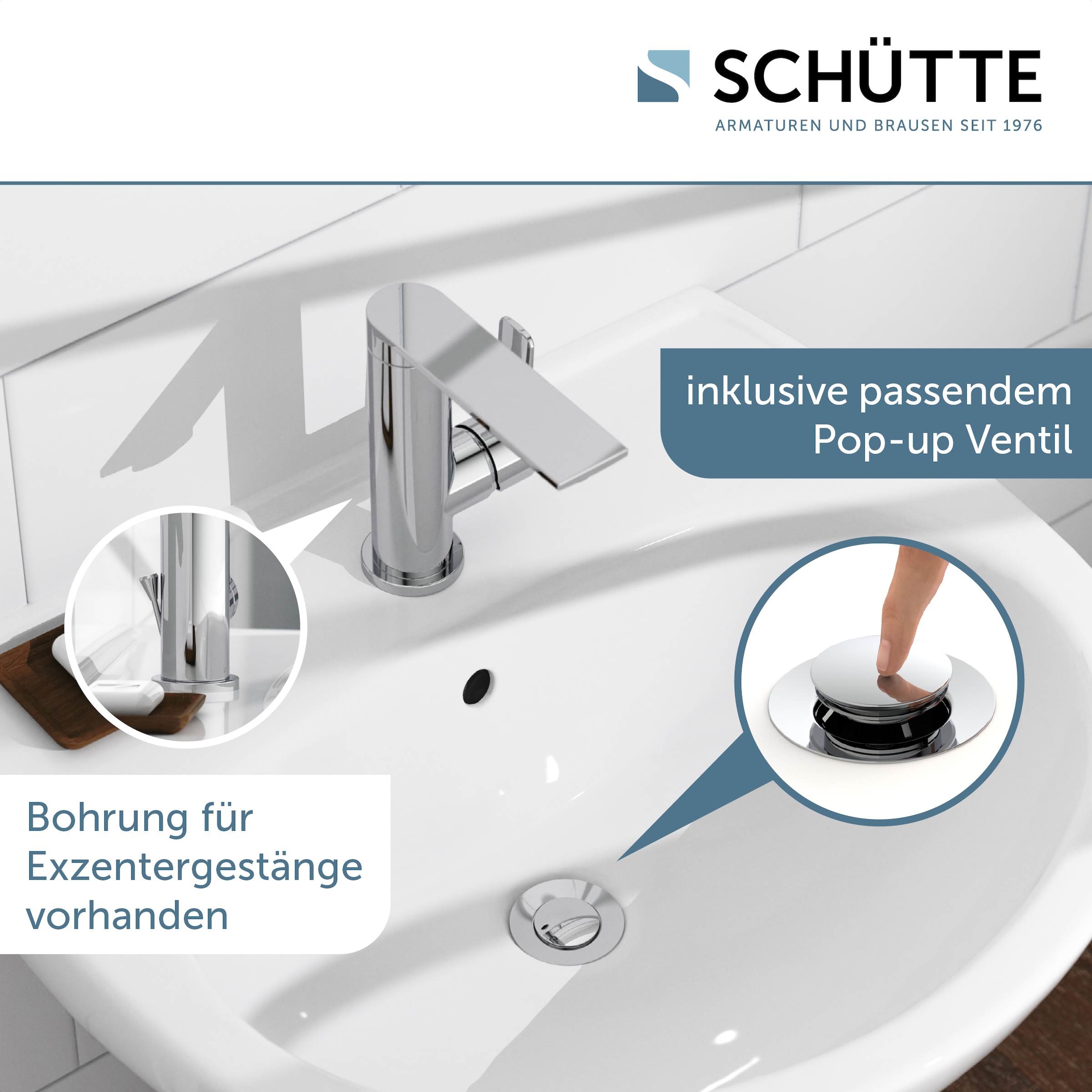 Schütte Waschtischarmatur »ARIZONA« Wasserhahn Ablaufgarnitur Exzenter Energiesparende Cold-Start-Funktion