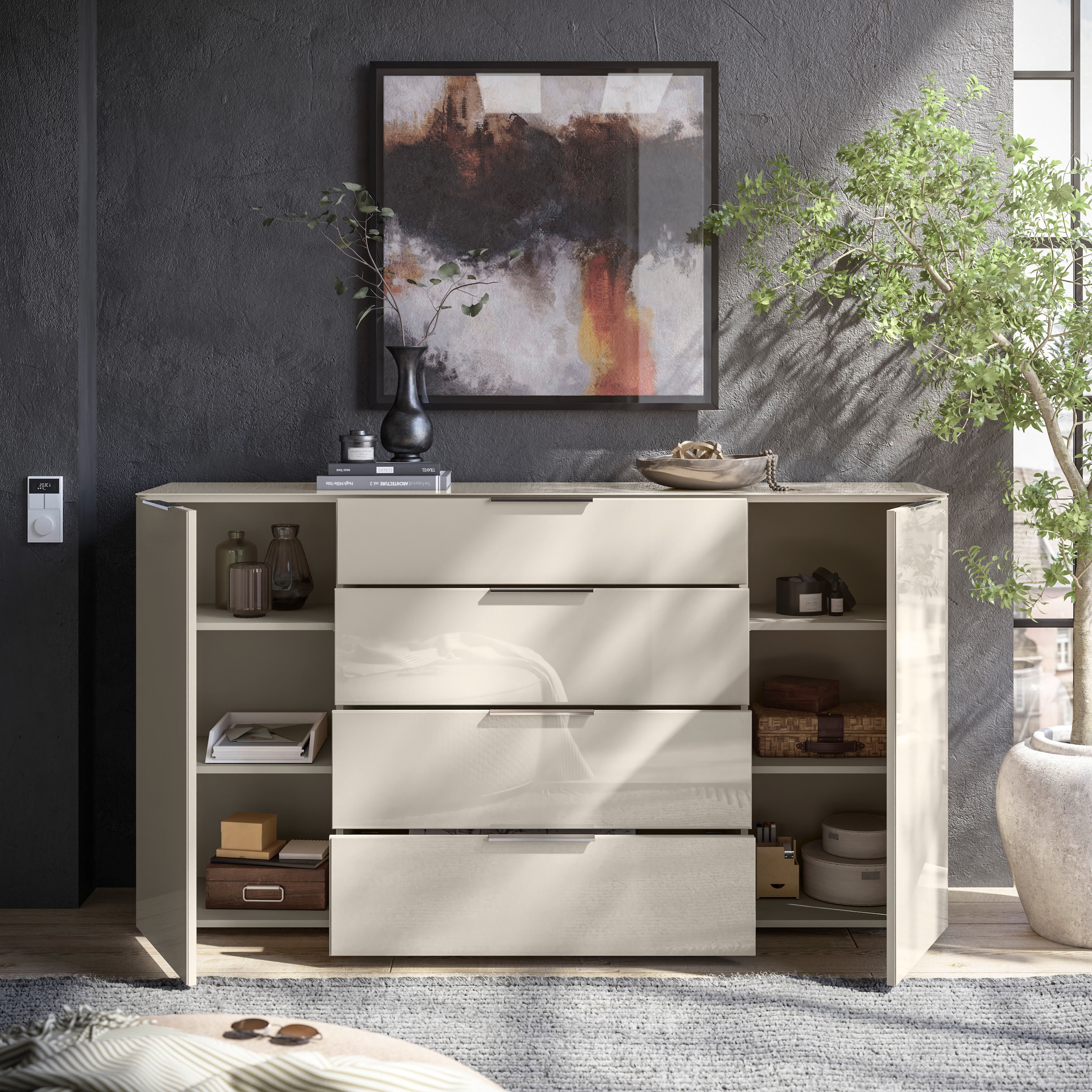 HBZ Kommode »Santorin, BxHxT 180x99x40 cm« 1 Stk. tlg. Breite 180cm, Softclose für Türen und Schubkästen, Melaminbeschichtung